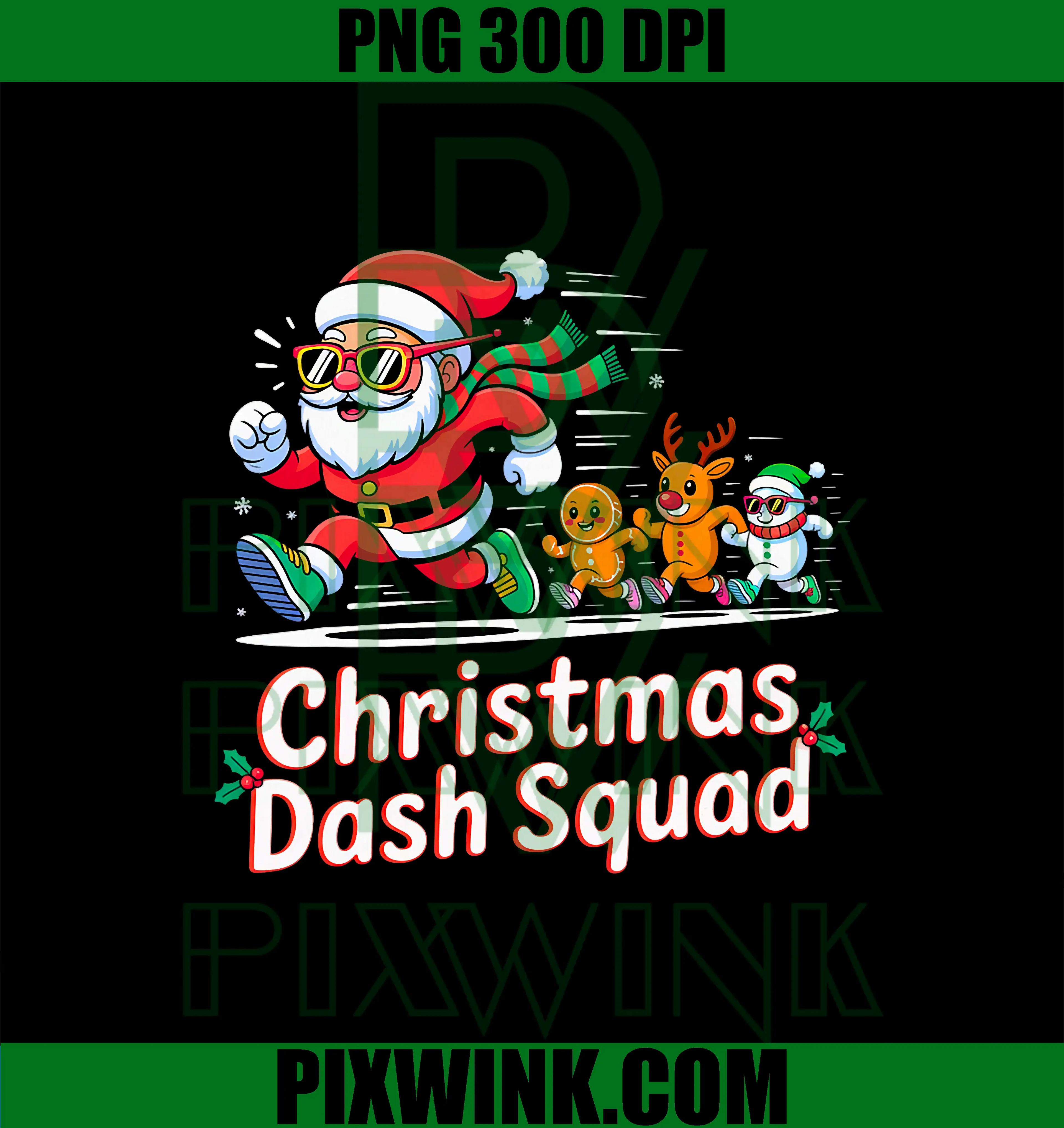Christmas Dash Squad Running Santa PNG, Funny Holiday Race Team PNG