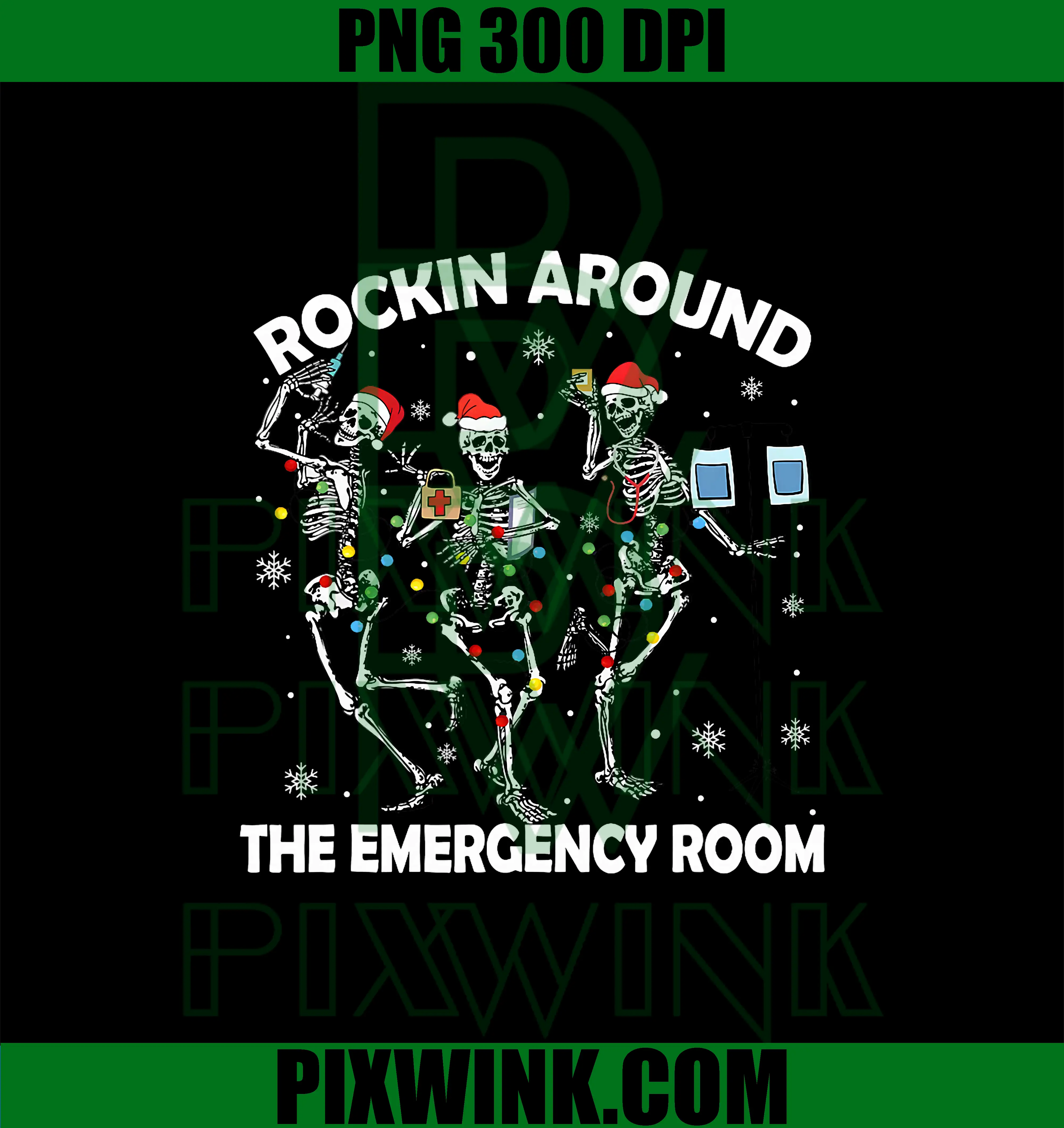 Christmas Er Nurse Rockin Around PNG, Skeleton Christmas Nurse PNG