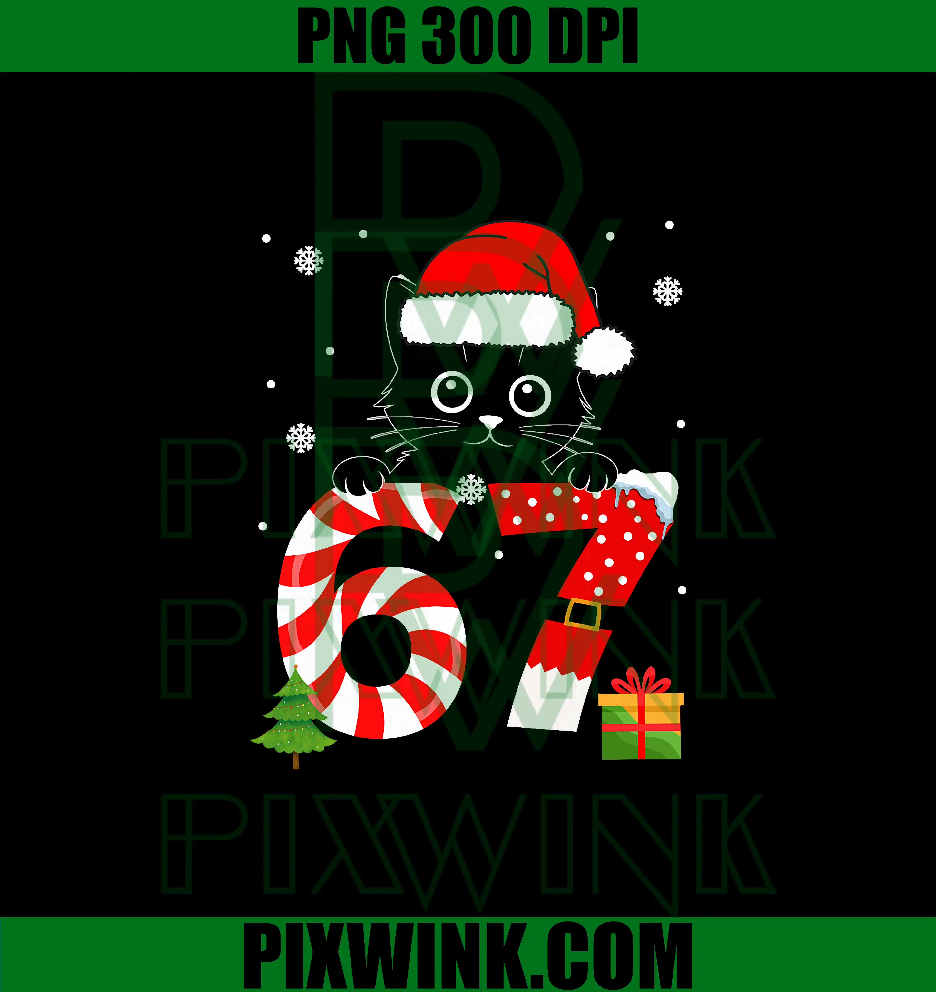 Christmas Family Black cat 67 PNG, Six Seven Santa PNG