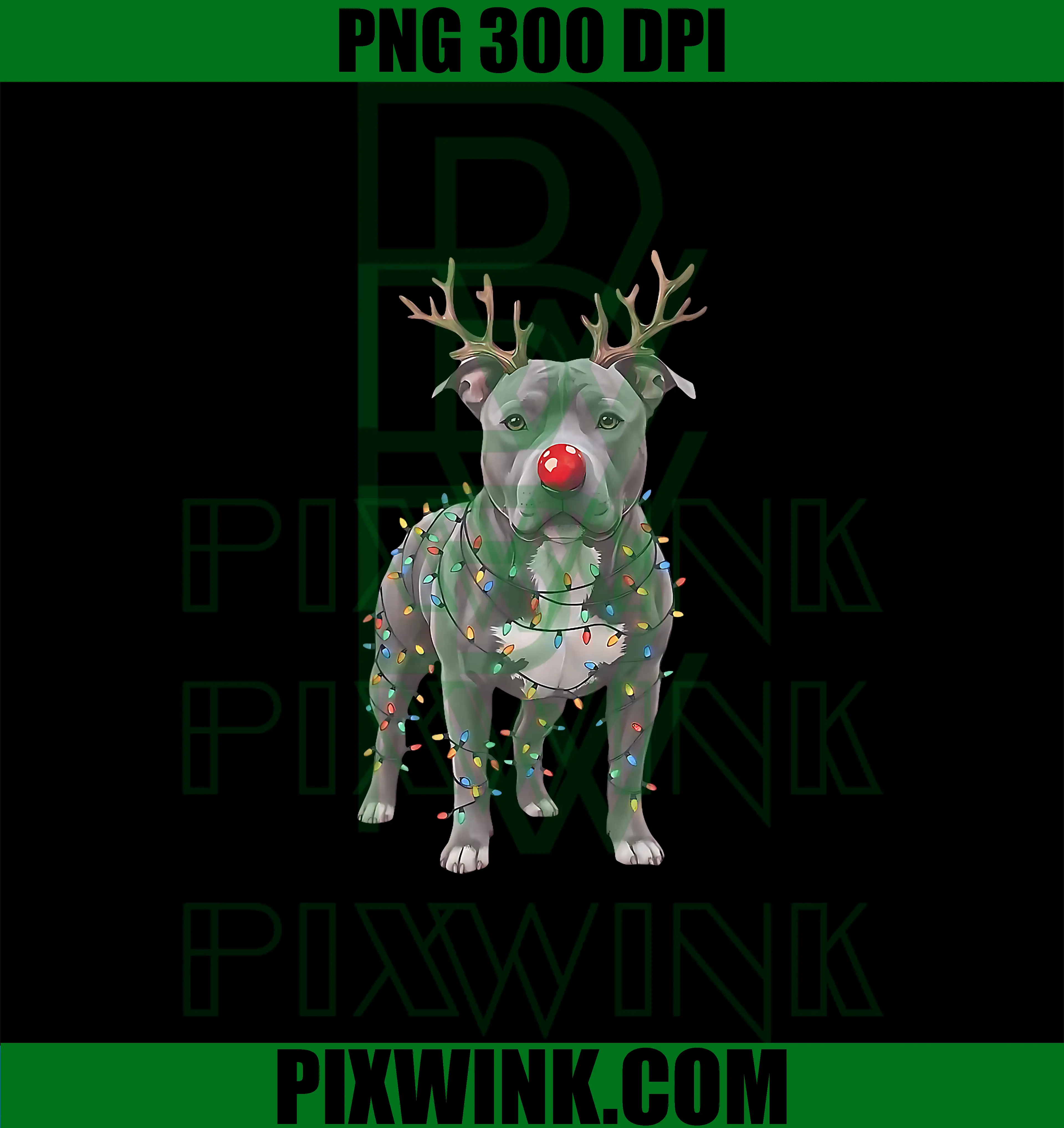 Christmas Pittie PNG, Xmas Dog Reindeer PNG, Nose Dog PNG