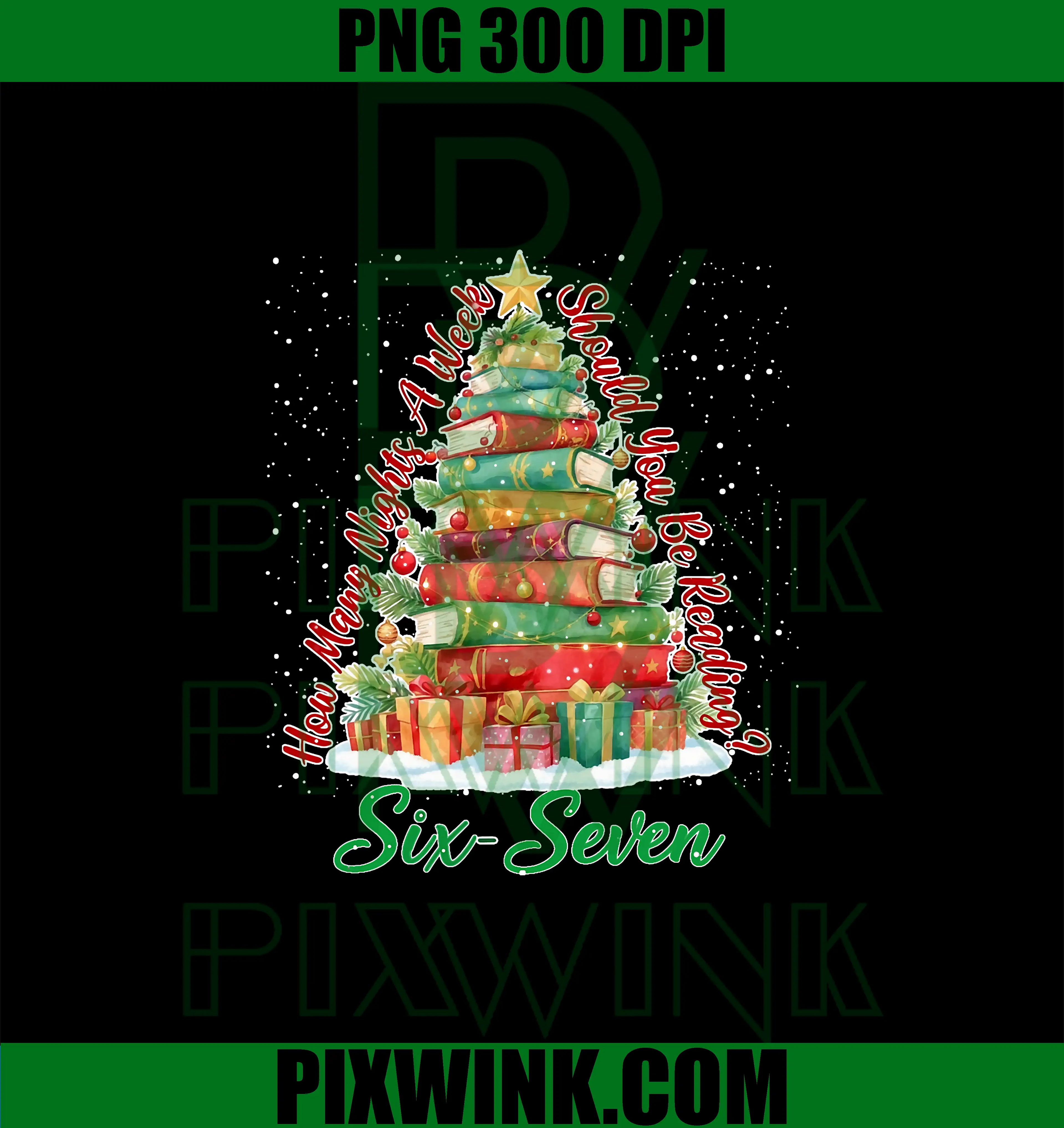 Christmas Book Tree Six Seven PNG, Reading Meme Teacher Design PNG