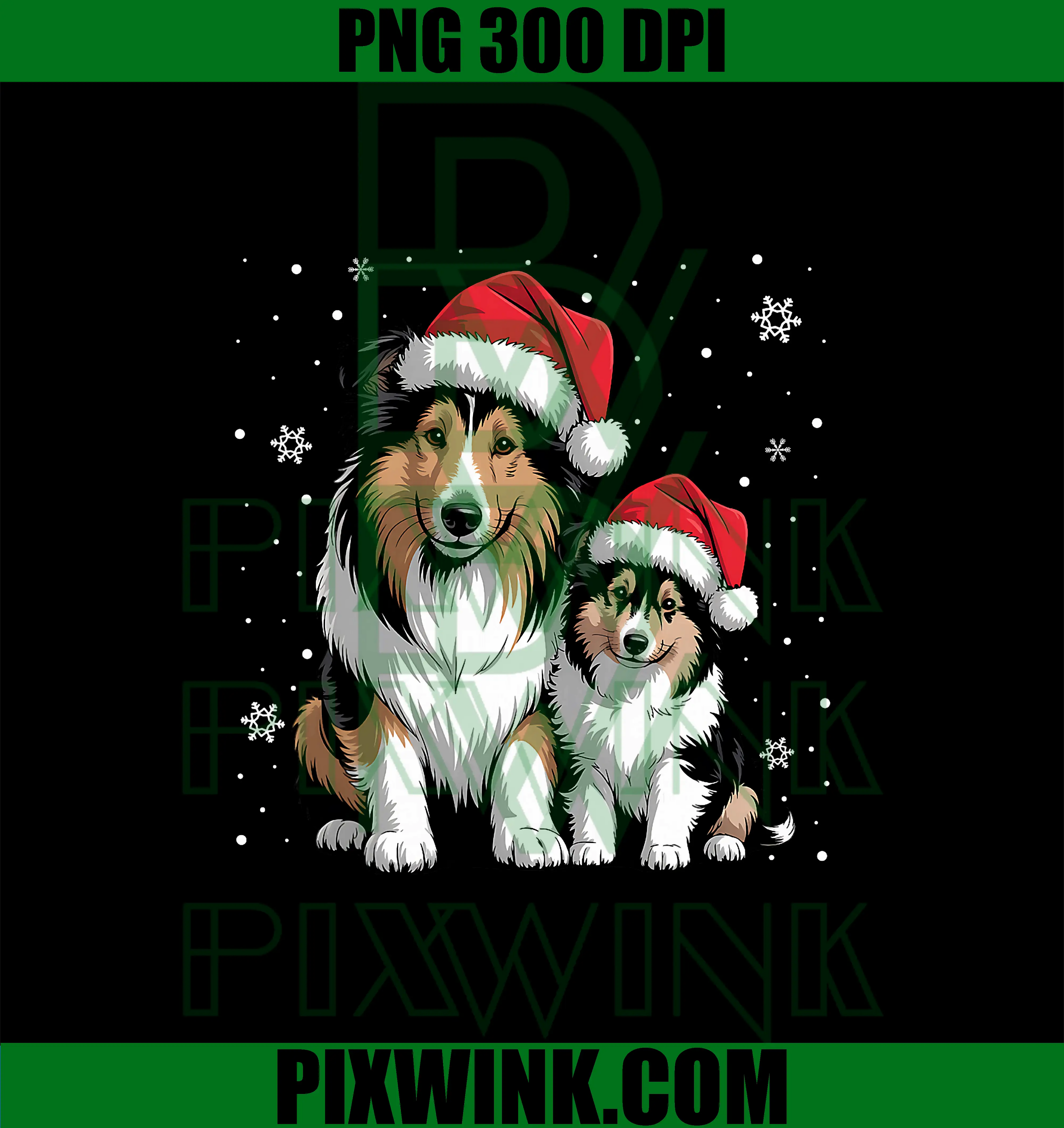 Christmas Rough Collie Dog PNG, Matching Santa Dog PNG