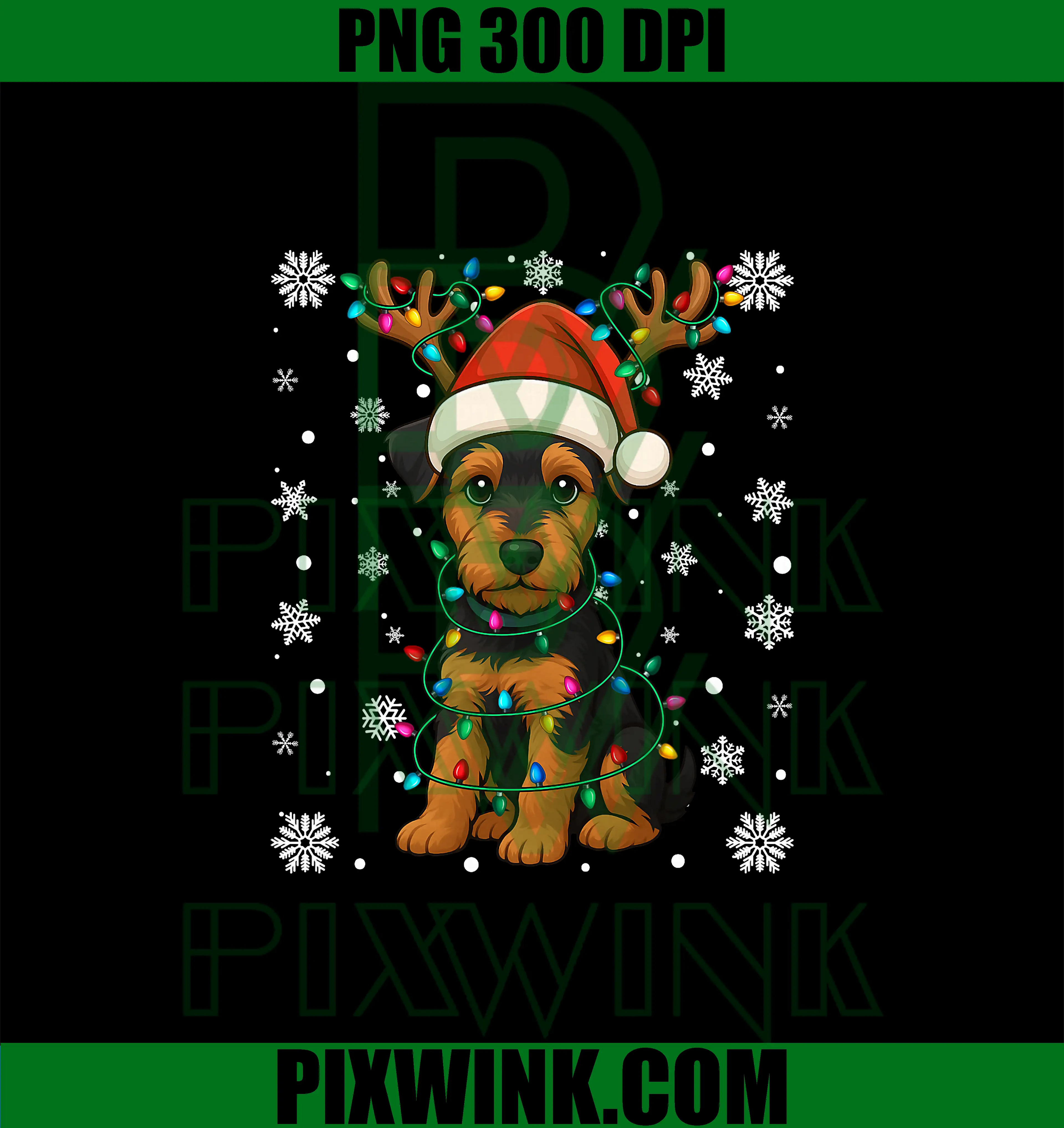 Christmas Santa Hat Reindeer PNG, Airedale Terrier Lovers Xmas PNG