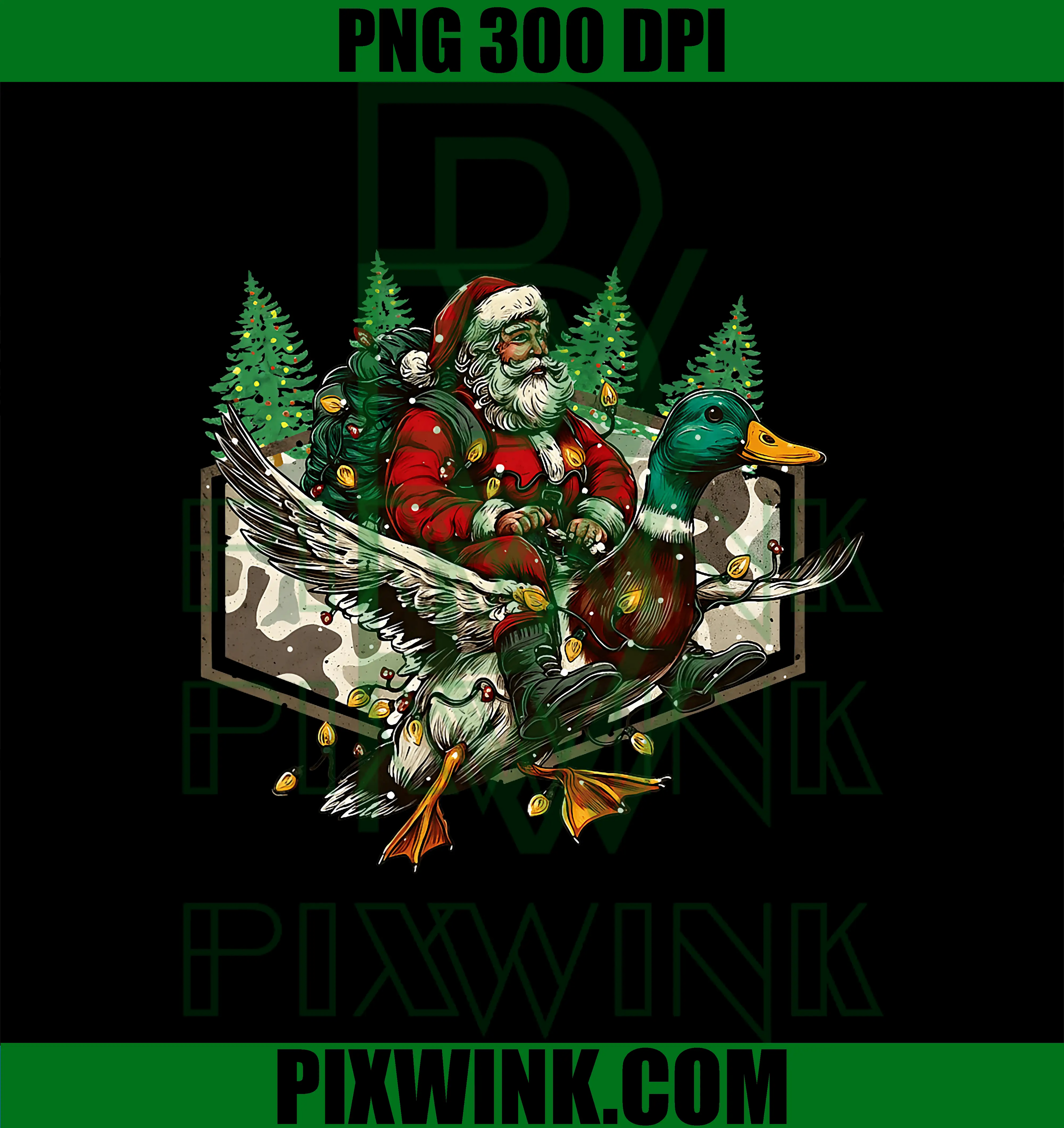 Christmas Santa Riding Duck PNG, Xmas Lights Hunting Season PNG
