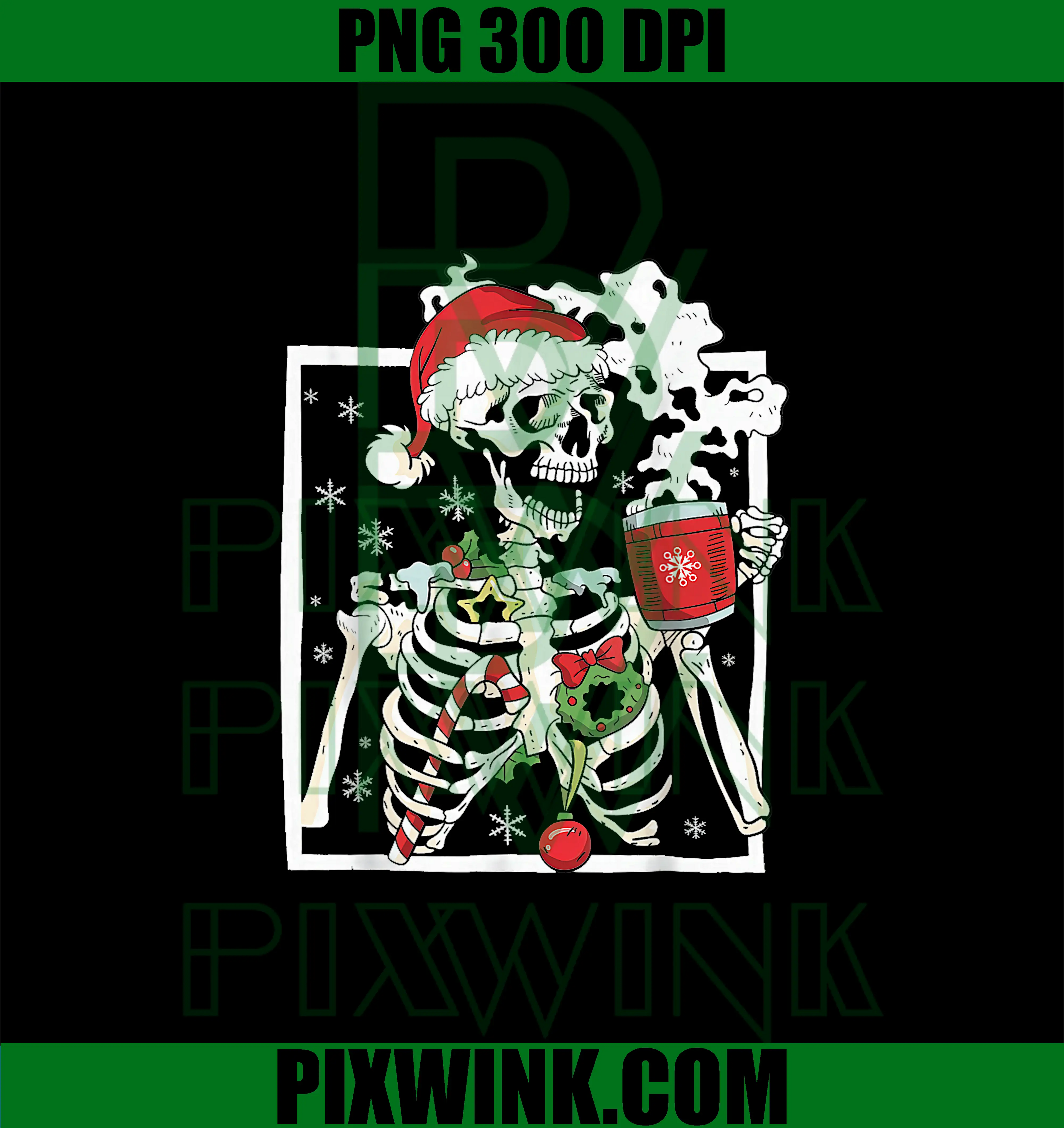 Christmas Skeleton with Smiling PNG, Skull Drinking Coffee Latte PNG