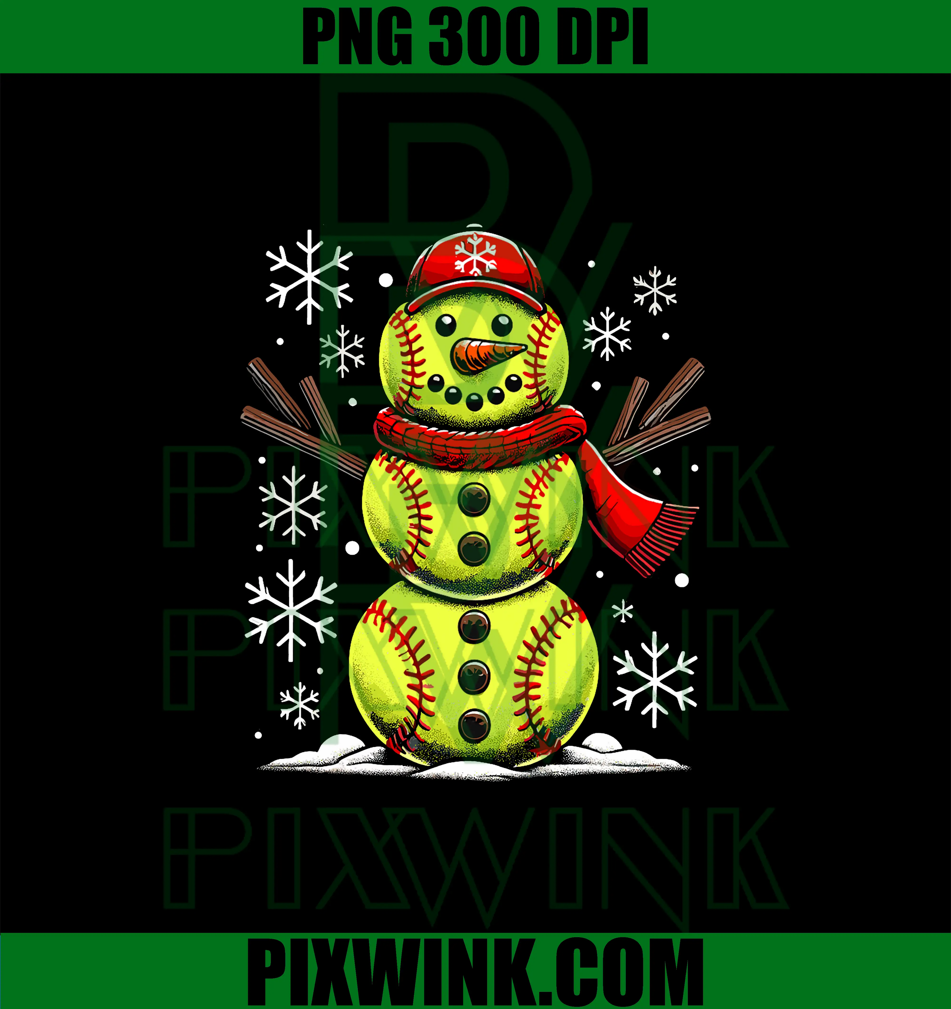 Christmas Softball Snowman PNG, Softball Christmas PNG