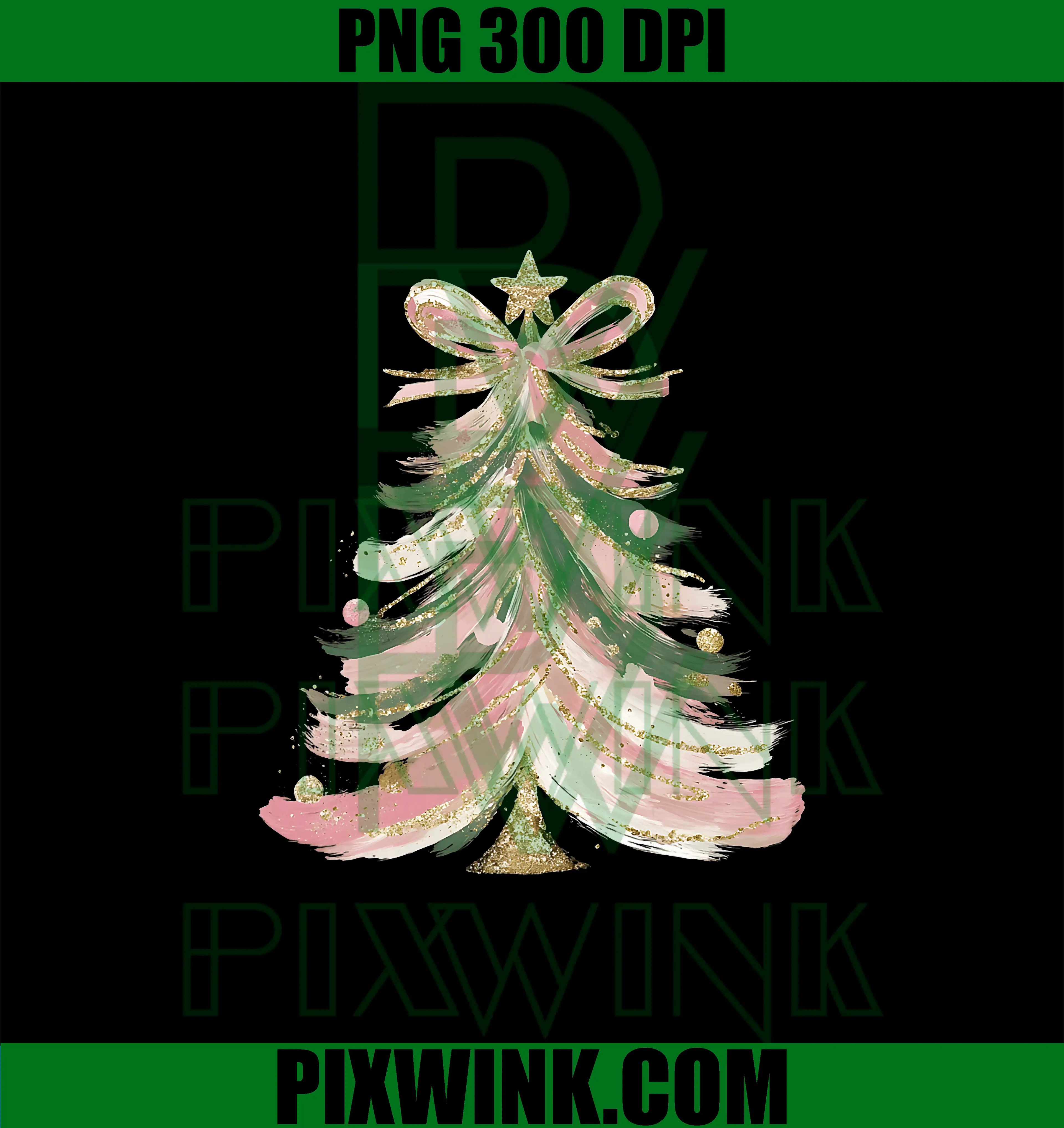 Christmas Tree Holiday PNG, Xmas Lights PNG, Coquette Bow PNG