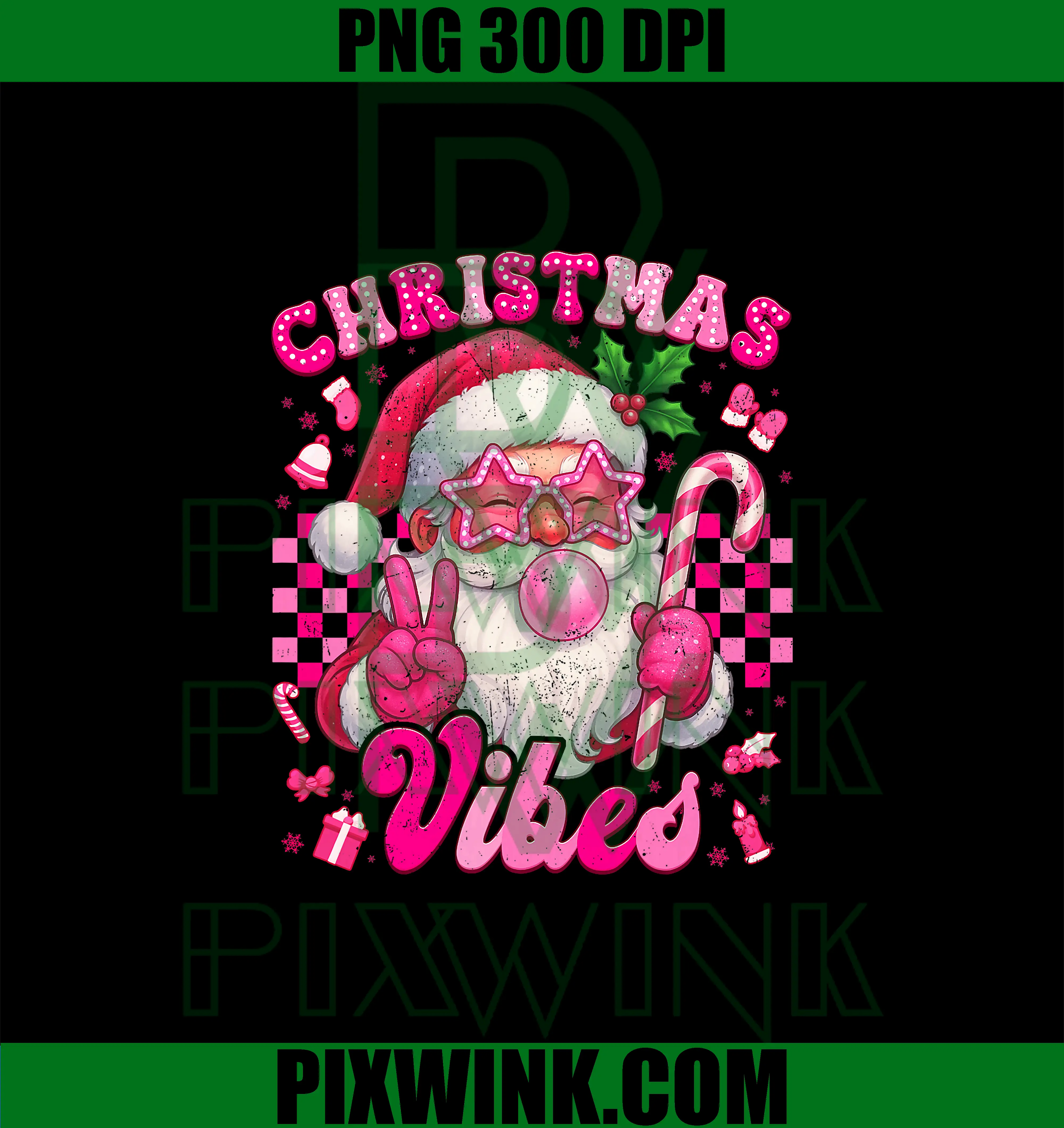 Christmas Vibes Retro Pink PNG, Santa Bubble Gum Xmas PNG