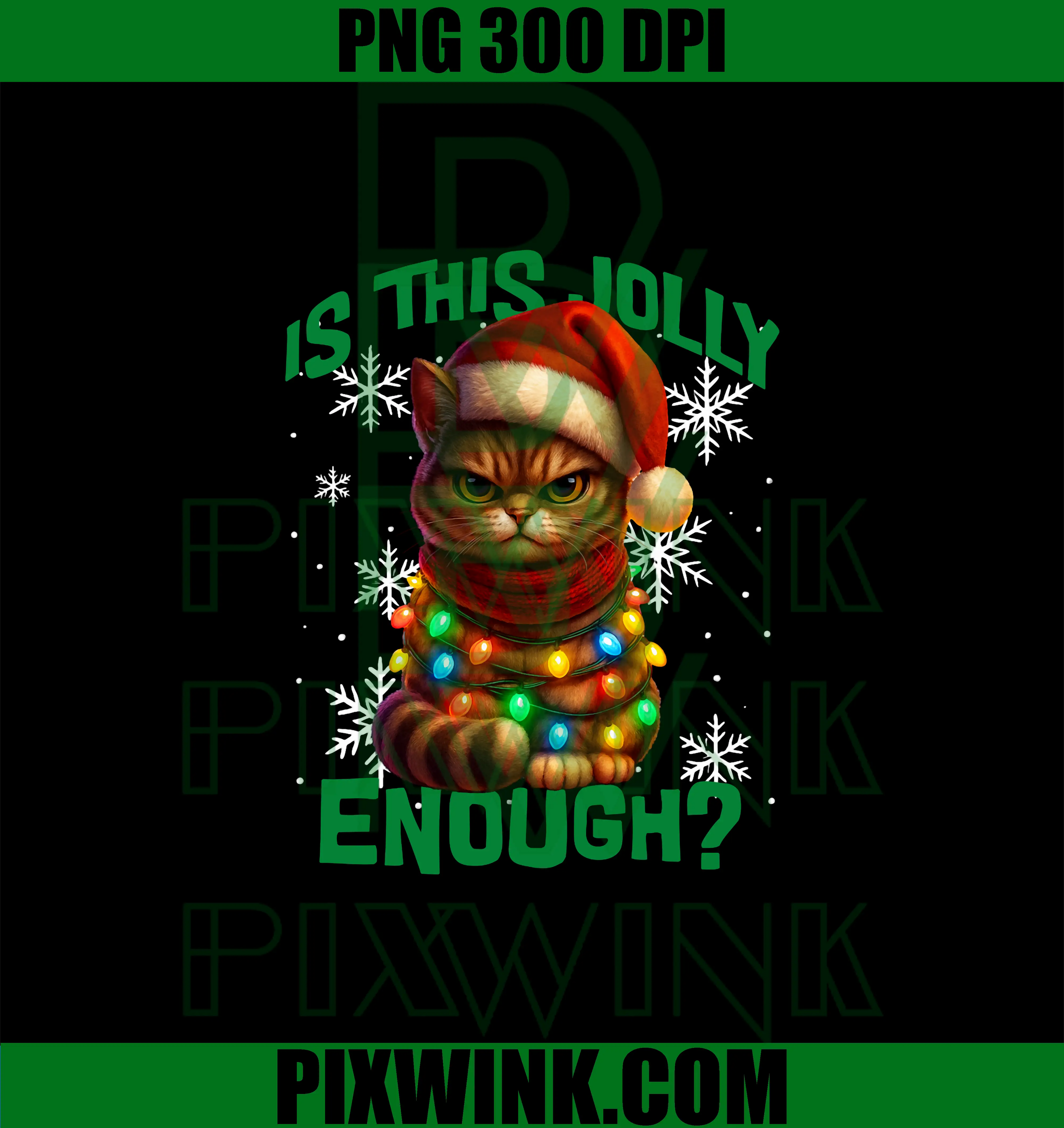 Is This Jolly Enough Cat PNG, Christmas Cat With Lights PNG