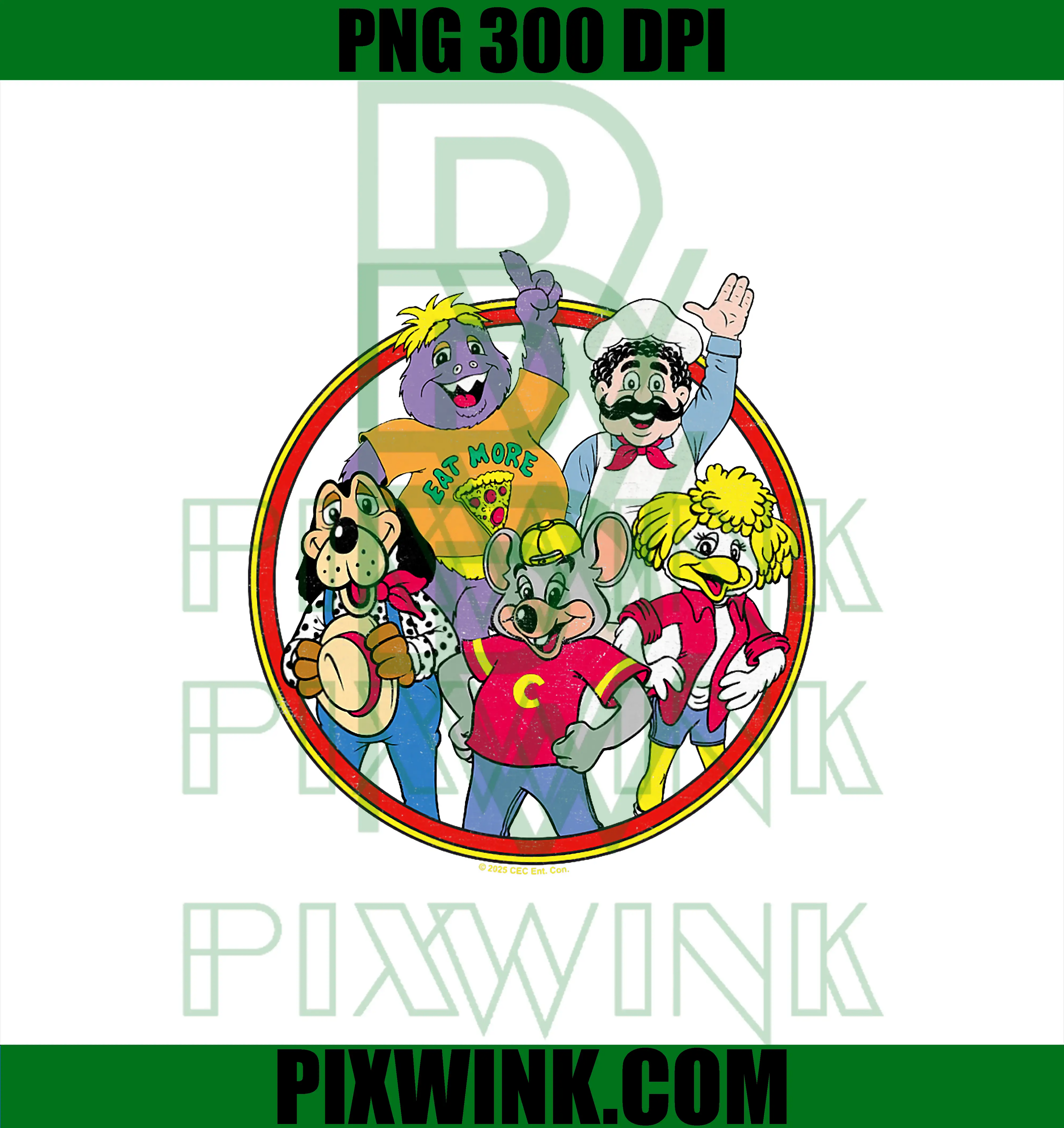 Chuck E. Cheese PNG, Vintage Friends Group Shot PNG