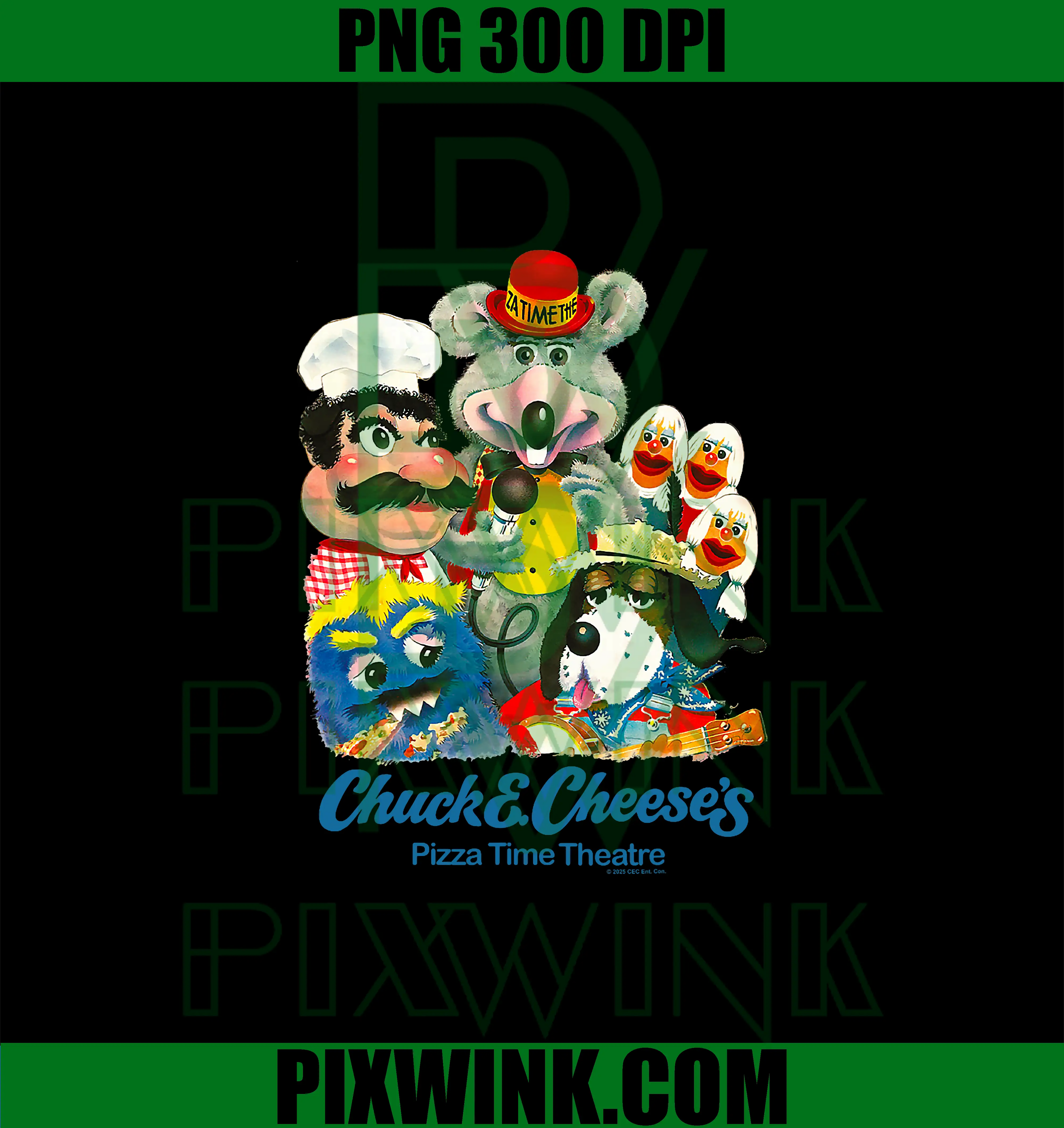 Chuck E. Cheese's Pizza Time Theater PNG, Retro Group Painting PNG