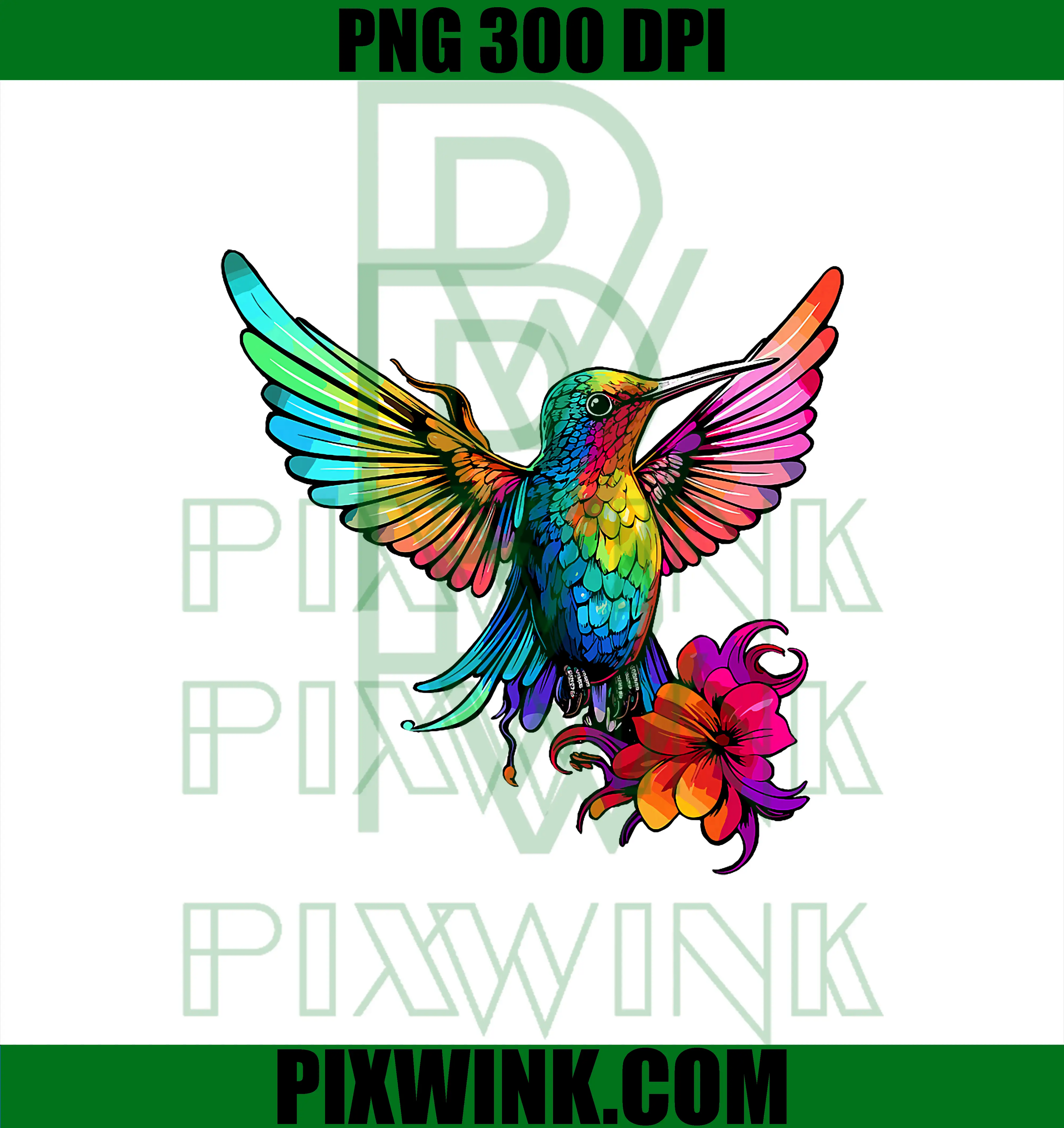 Colorful Hummingbird Art PNG, Tie-Dye Bird Watching PNG