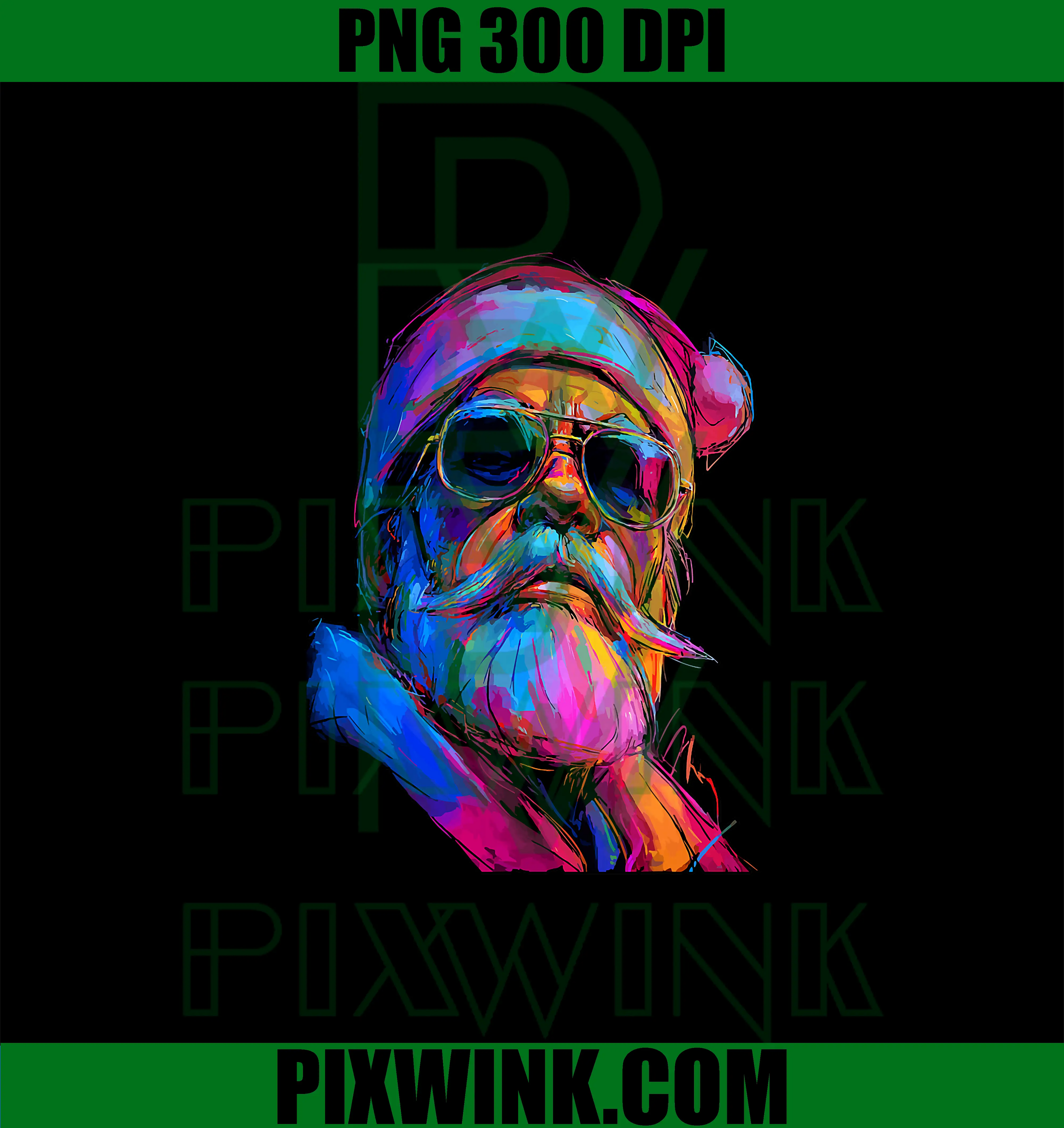 Colorful Santa Claus in Sunglasses PNG, Christmas Brushstroke Art PNG