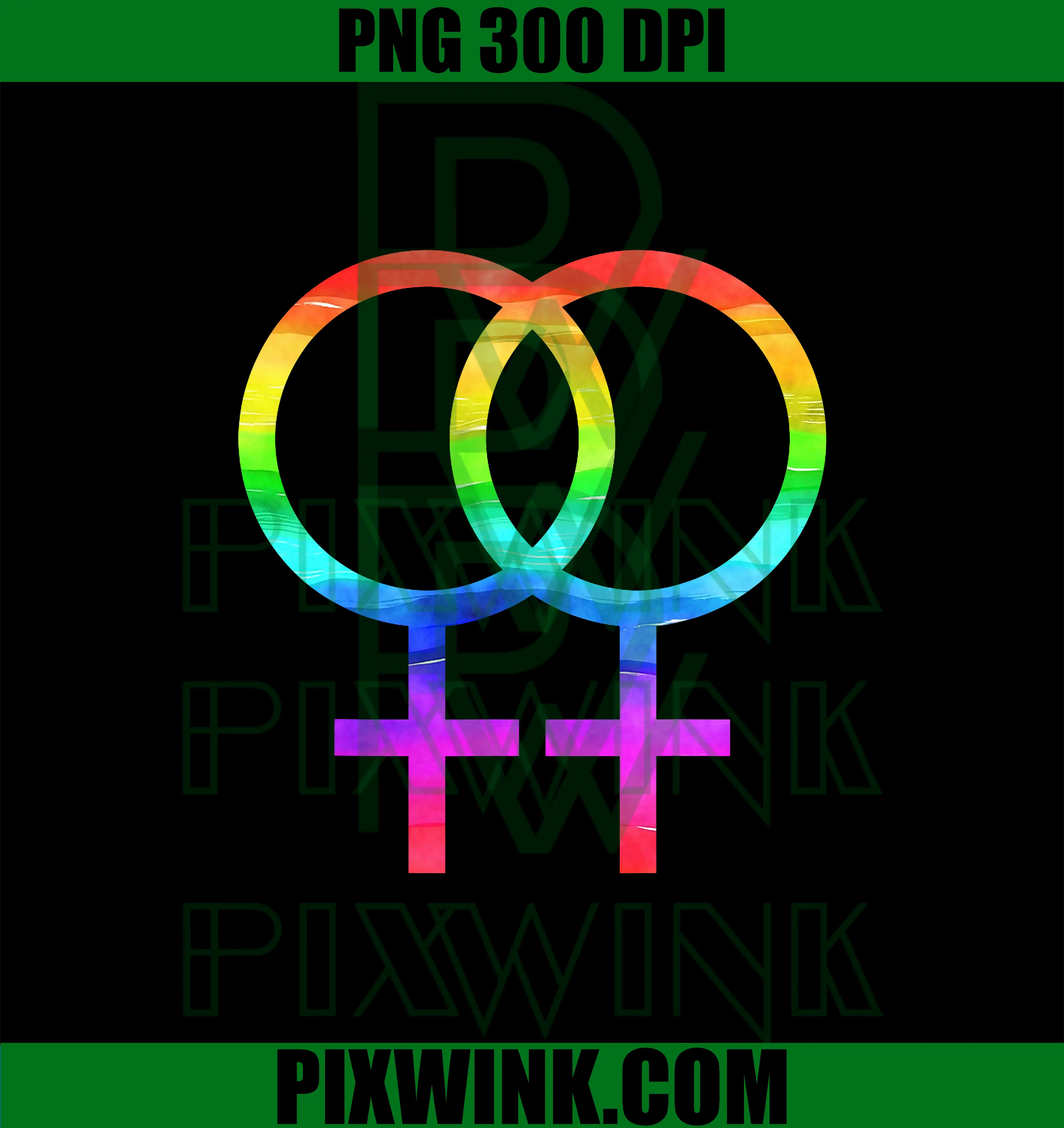 Connected Female Symbols PNG, Watercolor Rainbow Lesbian PNG