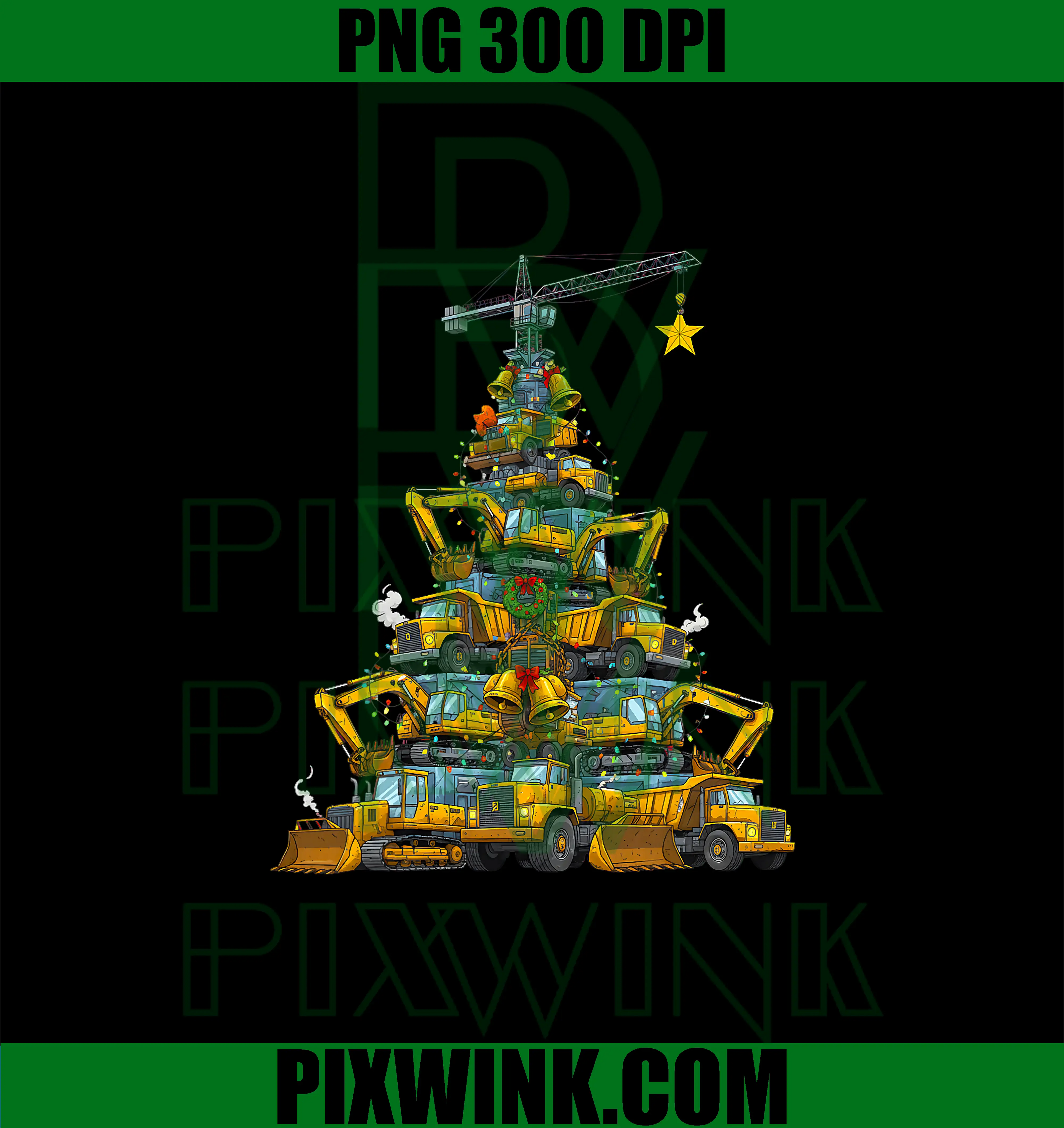 Construction Vehicles Christmas Tree PNG, Xmas Excavator PNG