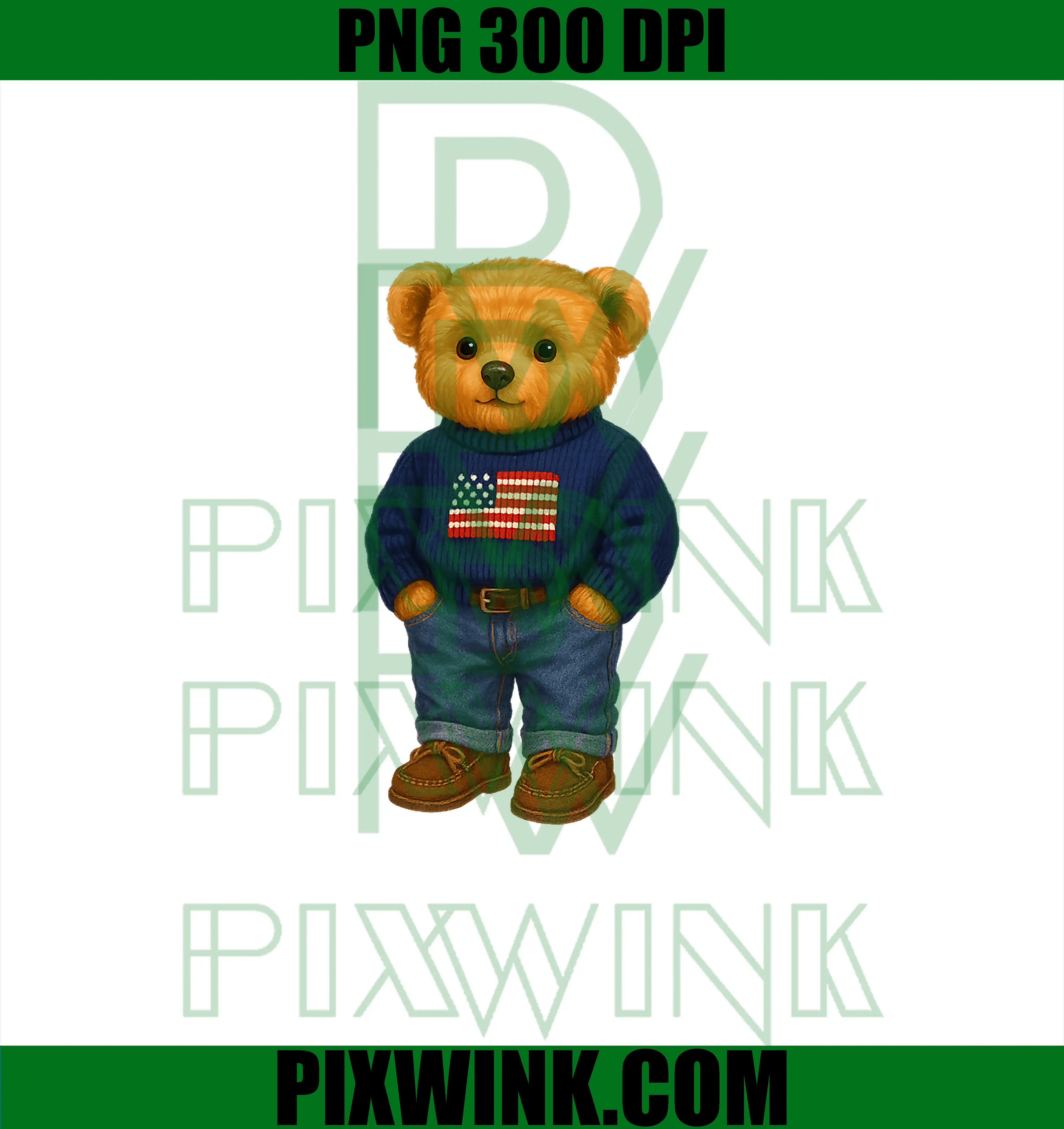 Cool American Teddy Bear PNG, Illustration Graphic Designs PNG
