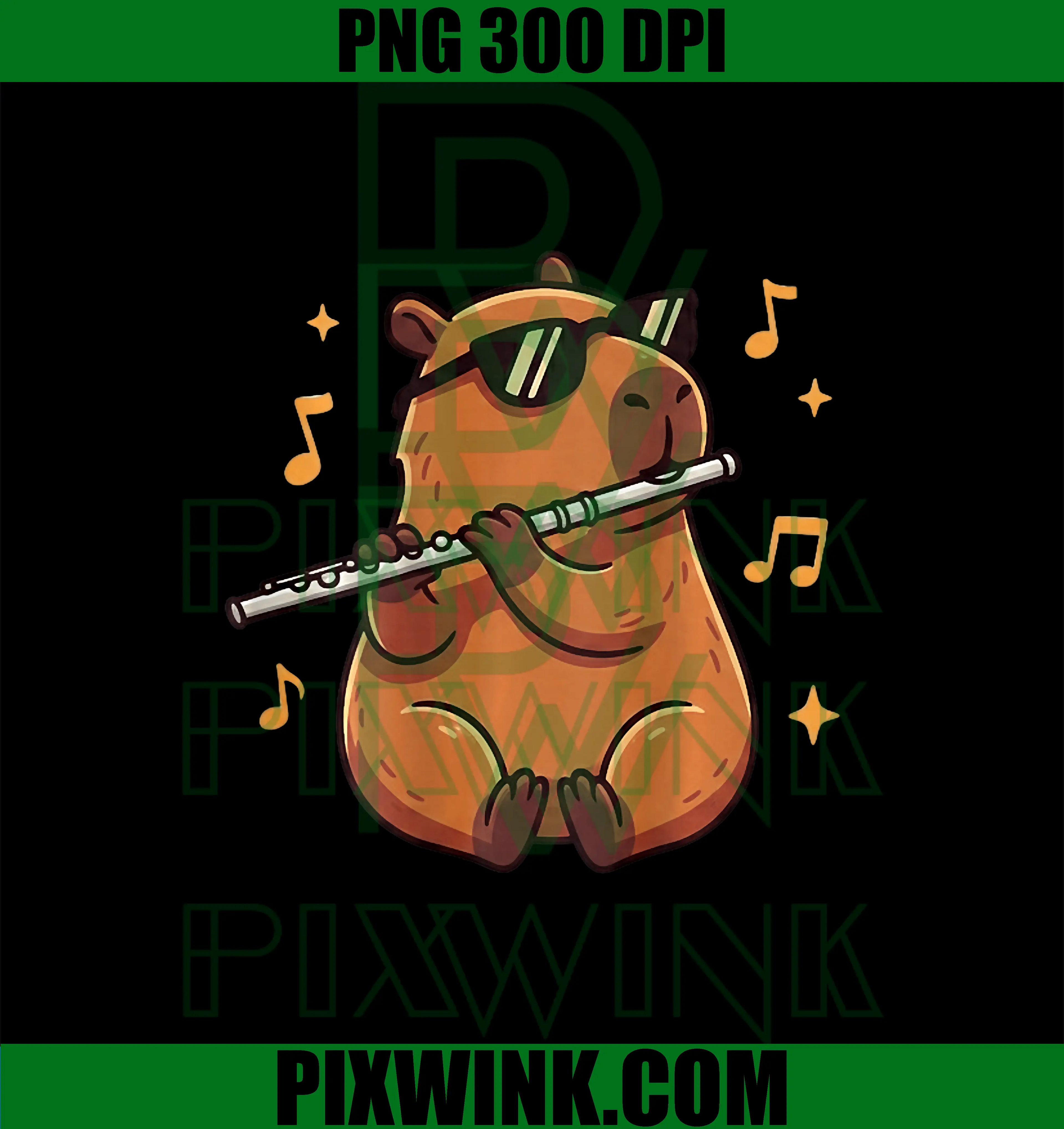 Cool Capybara Playing The Flute PNG, Animal Capybara PNG