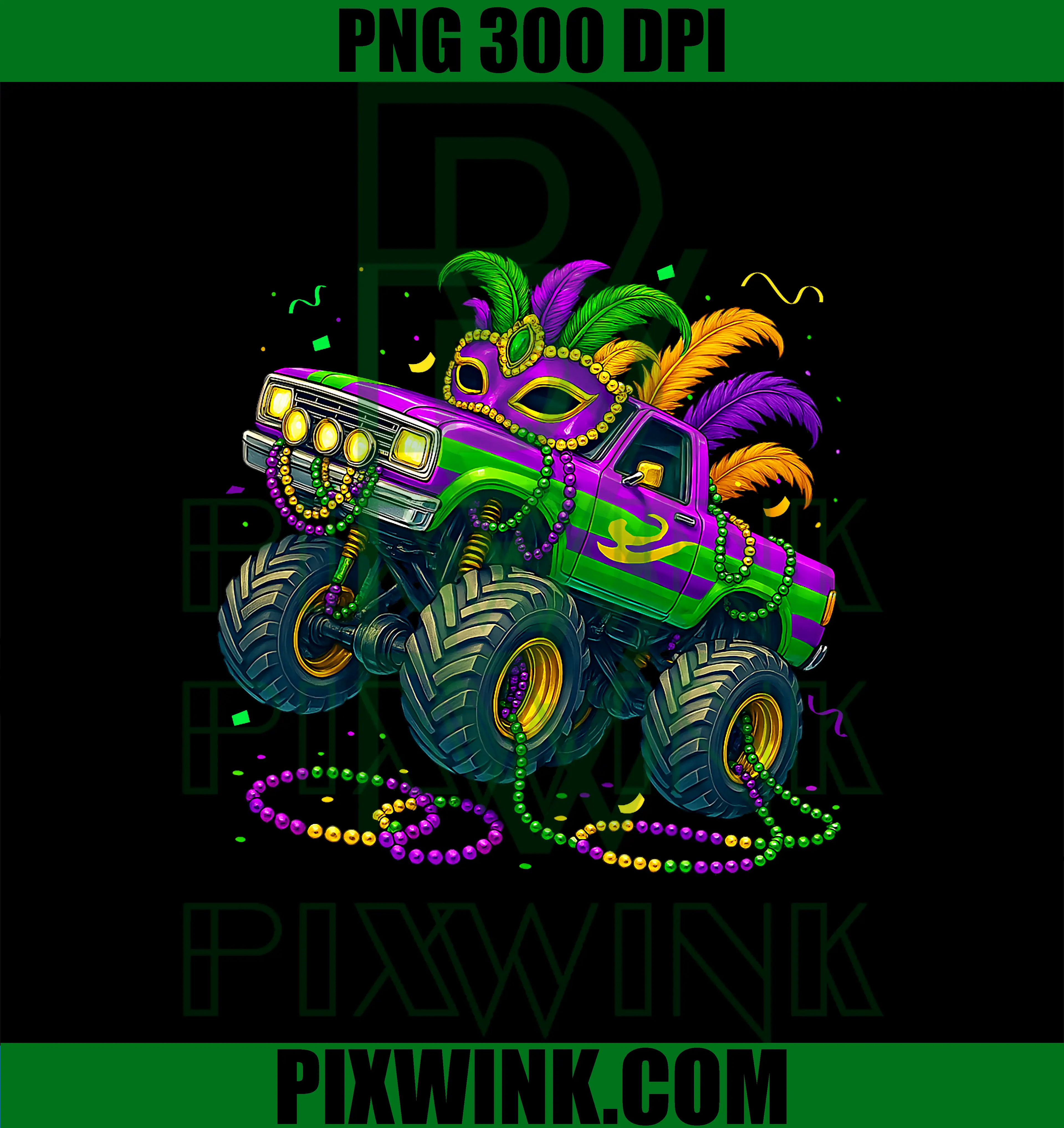 Cool Mardi Gras Monster Truck PNG, New Orleans Festival PNG