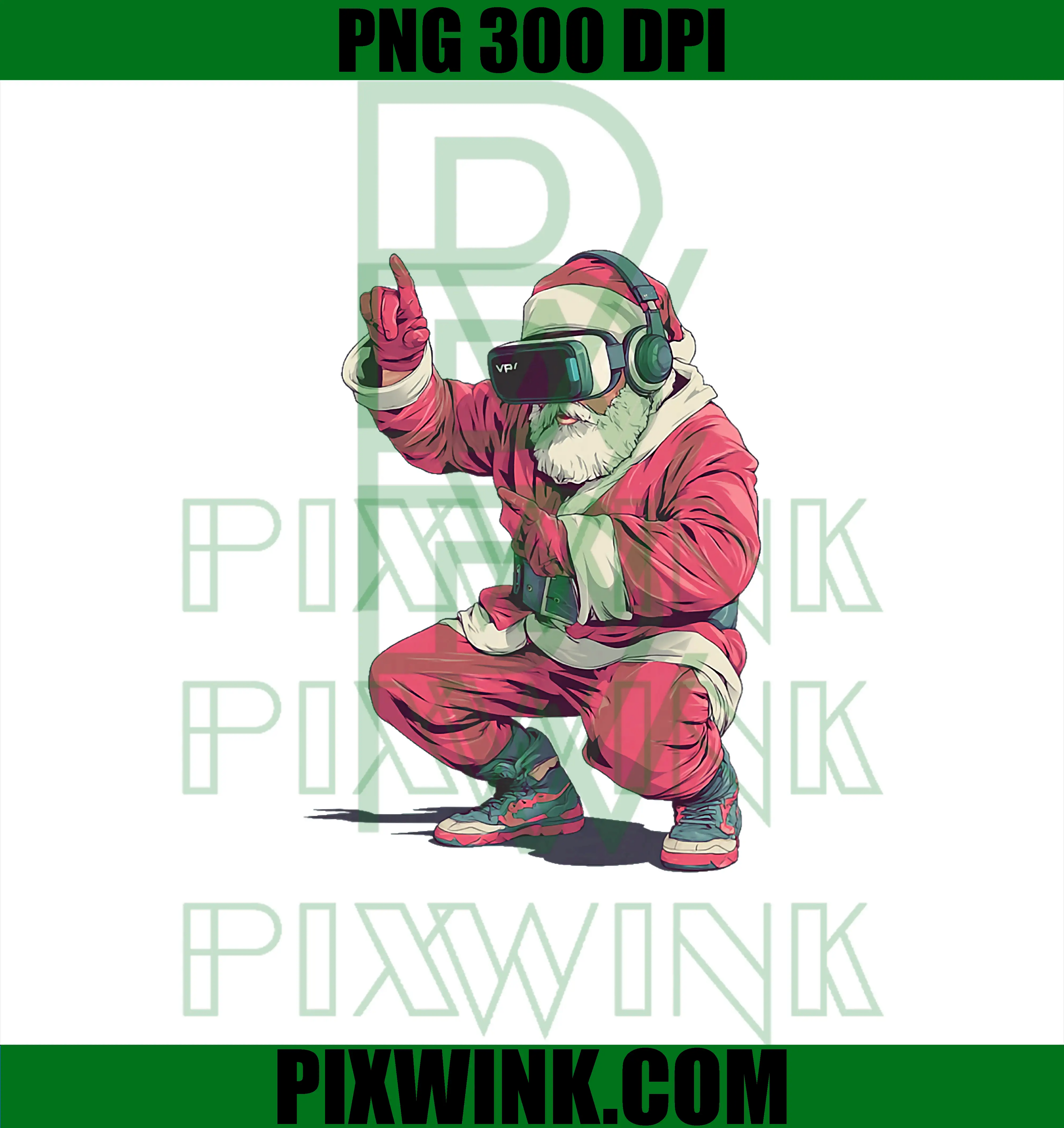 Cool Santa Moves with VR PNG, Headset for Gaming Christmas PNG