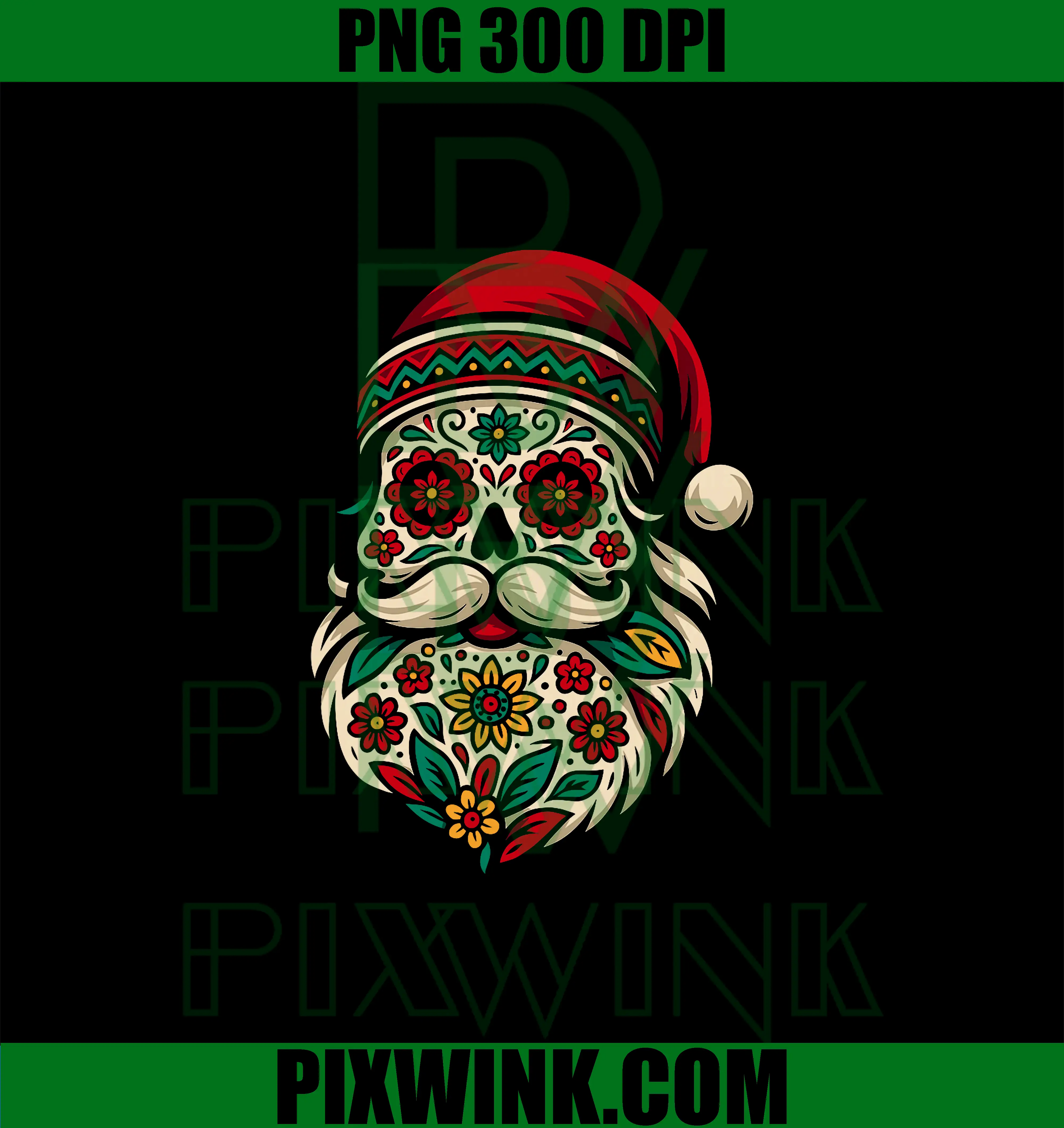 Cool Sugar Skull Santa PNG, Mexican Santa Christmas PNG