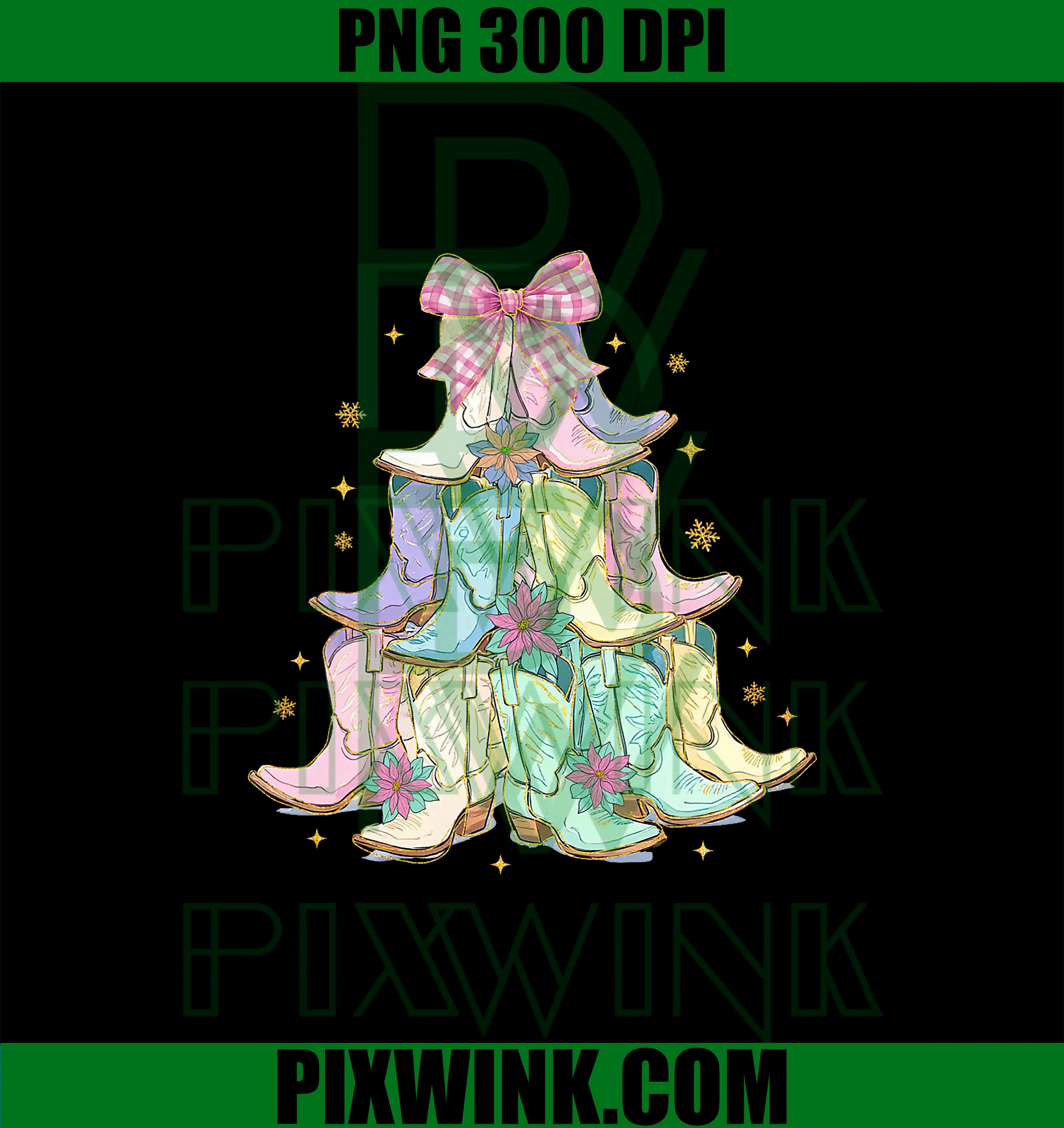 Coquette Christmas Tree Cowgirl PNG, Cowboy Boots Western Xmas PNG