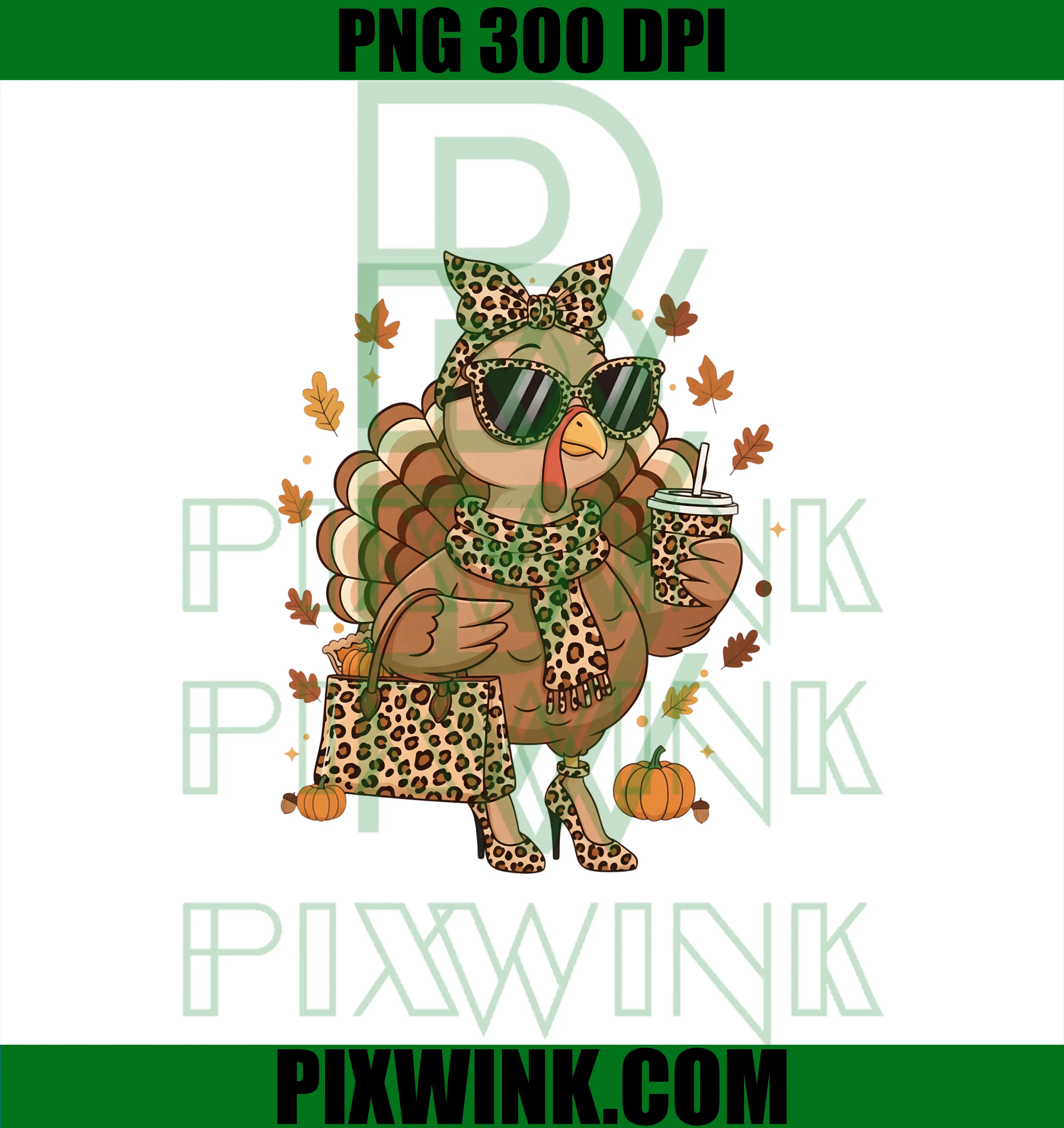Coquette Leopard Boujee PNG, Turkey Coffee Thanksgiving Season PNG