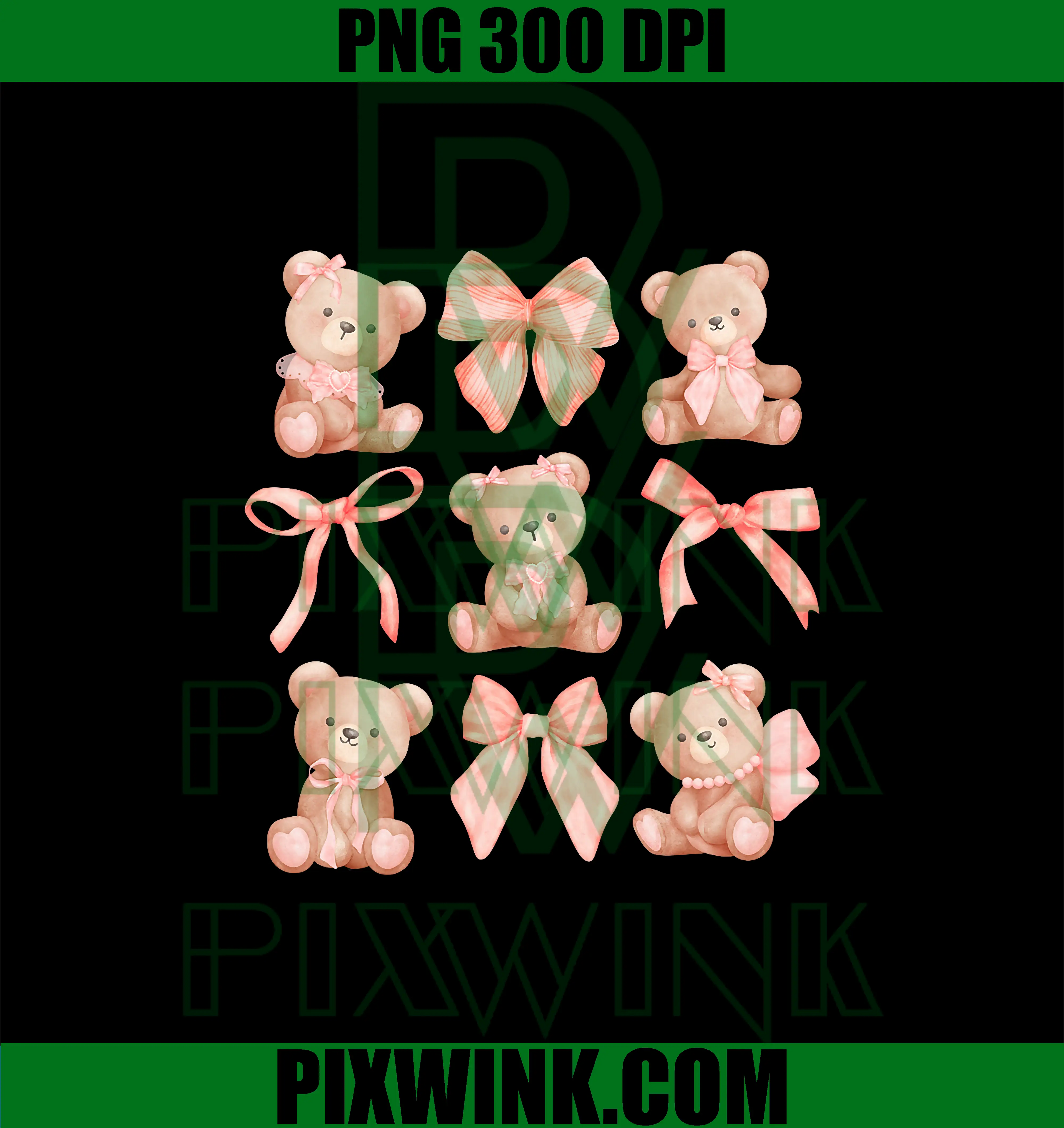 Coquette Teddy Bears PNG, Pink Bow Cute PNG