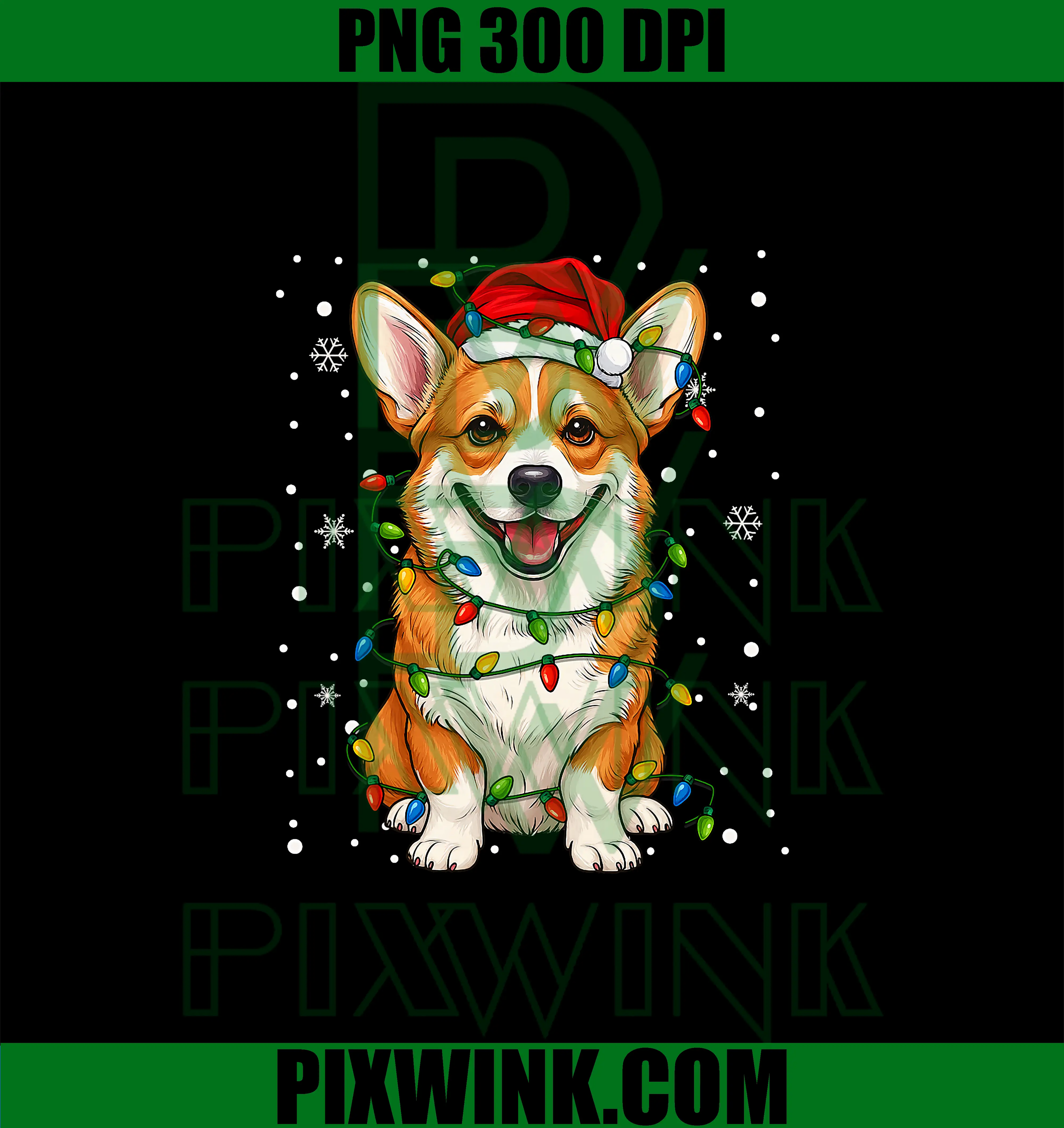 Corgi Santa Xmas PNG, Christmas Tree Lights 