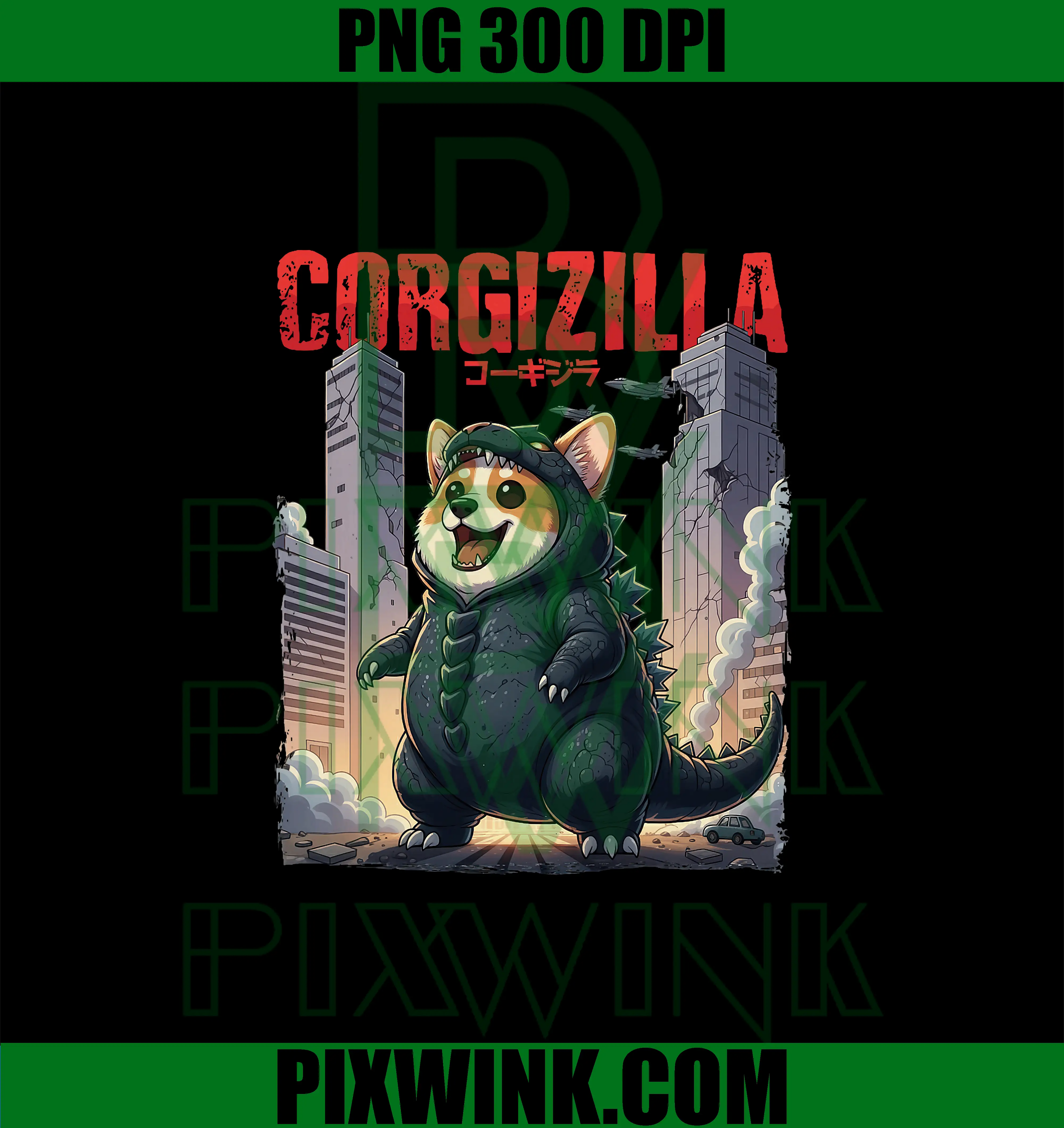 CorgiZilla Parody Japanese Art PNG, Funny Corgi PNG