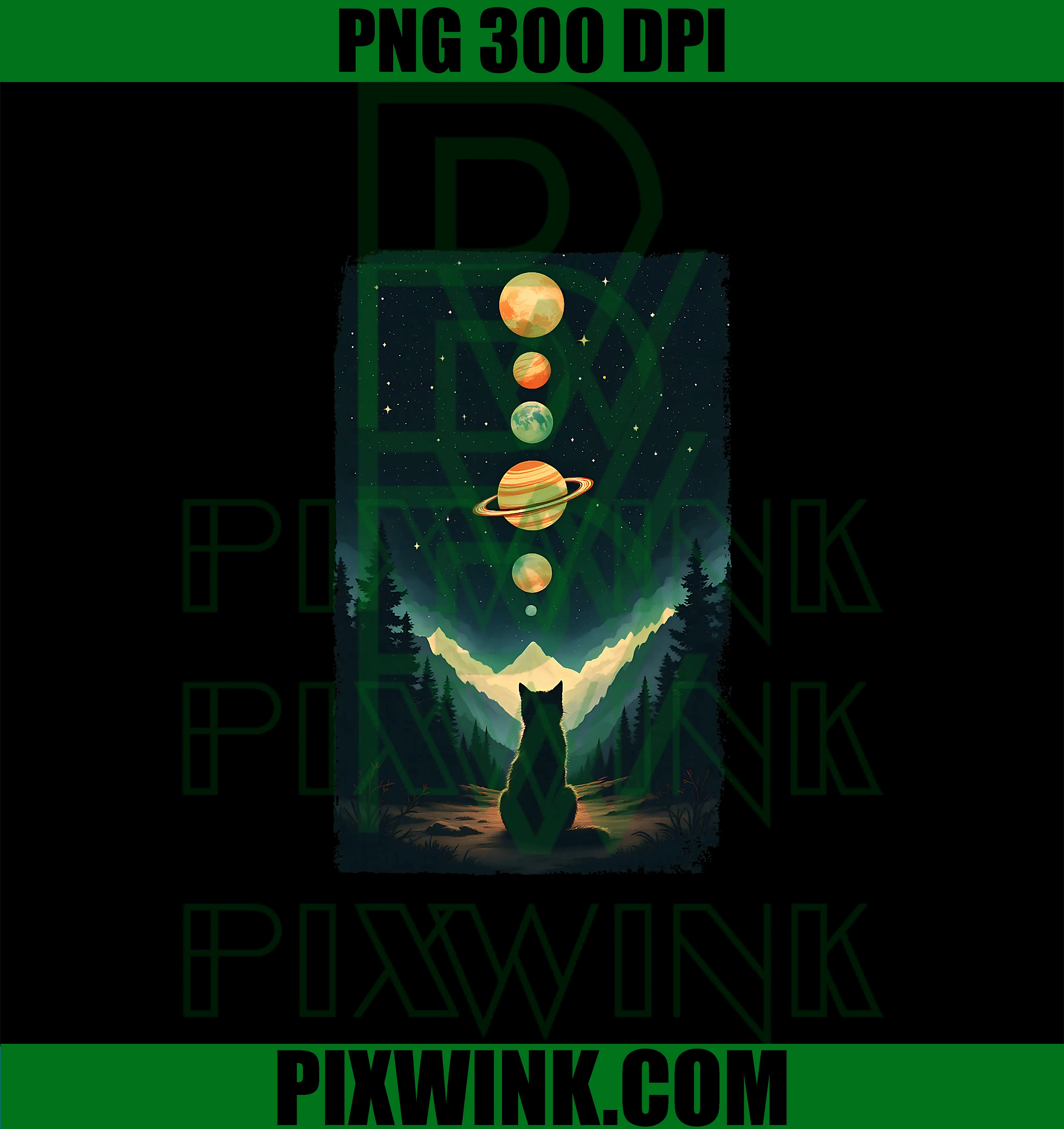 Cosmic Cat Galaxy Art PNG, Planets Stars Astronomy Night Sky PNG