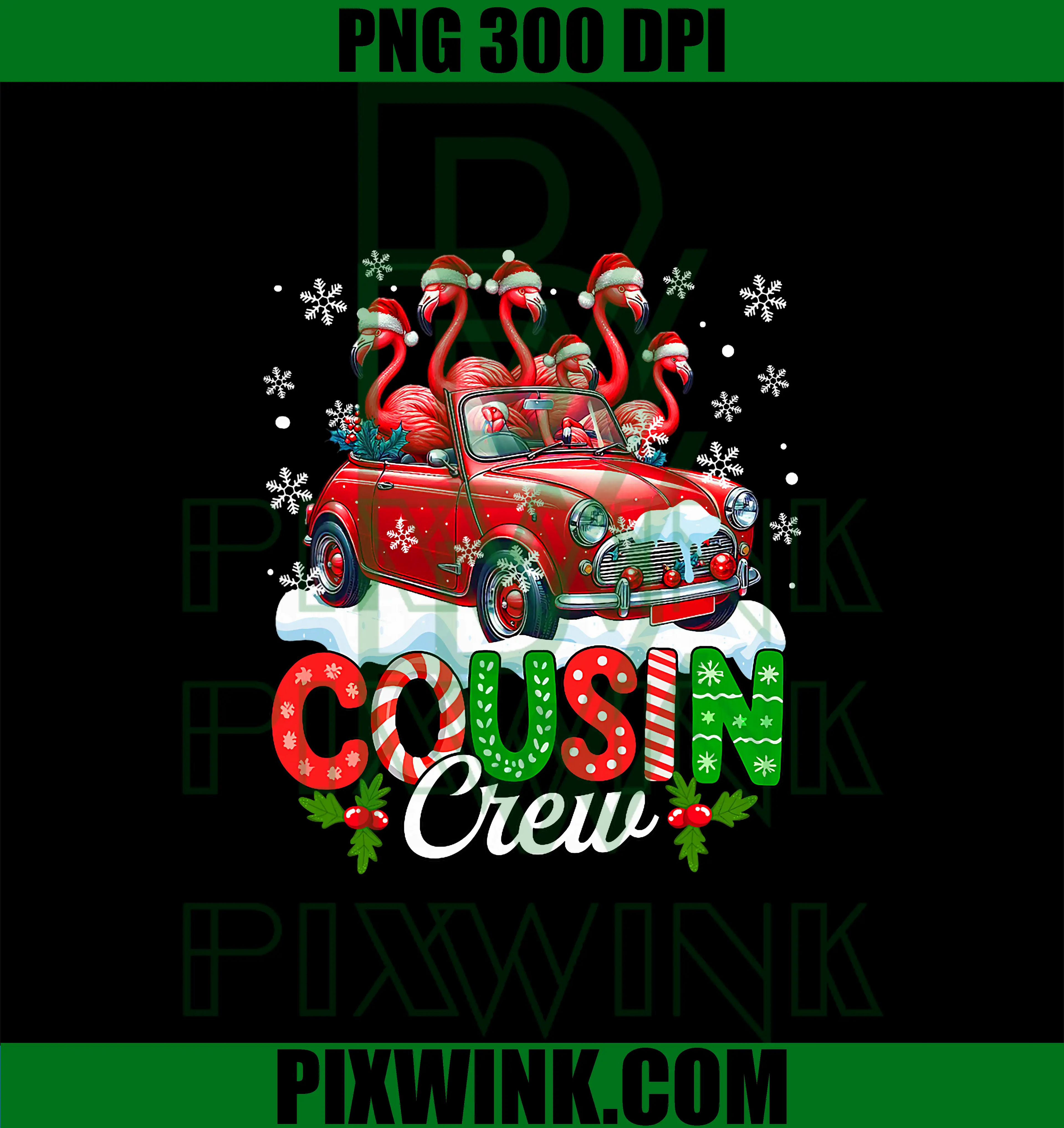 Cousin Crew PNG, Santa Flamingos On Pickup Truck Christmas PNG