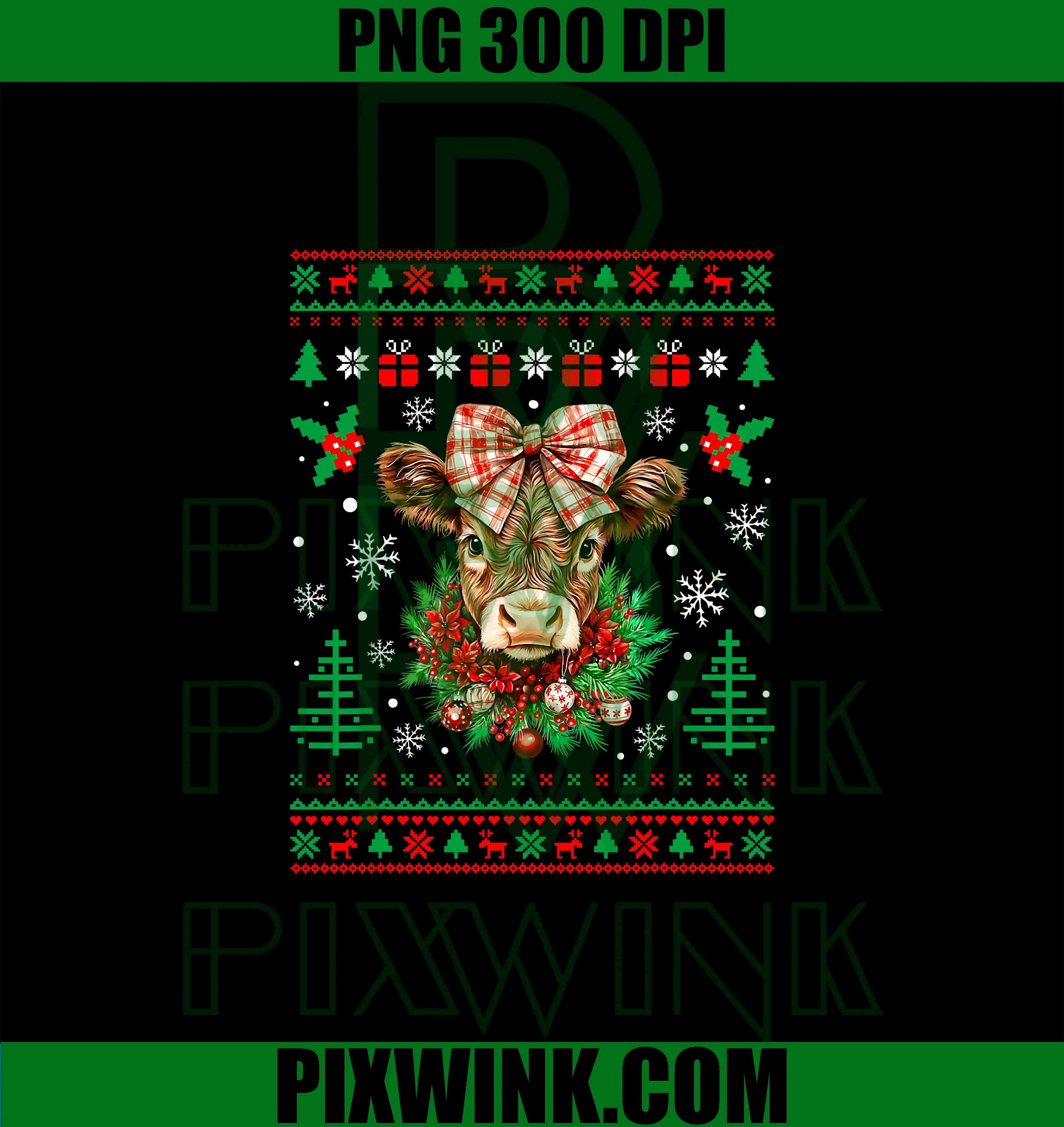 Christmas Cow Western Style PNG, Ugly Xmas Design PNG
