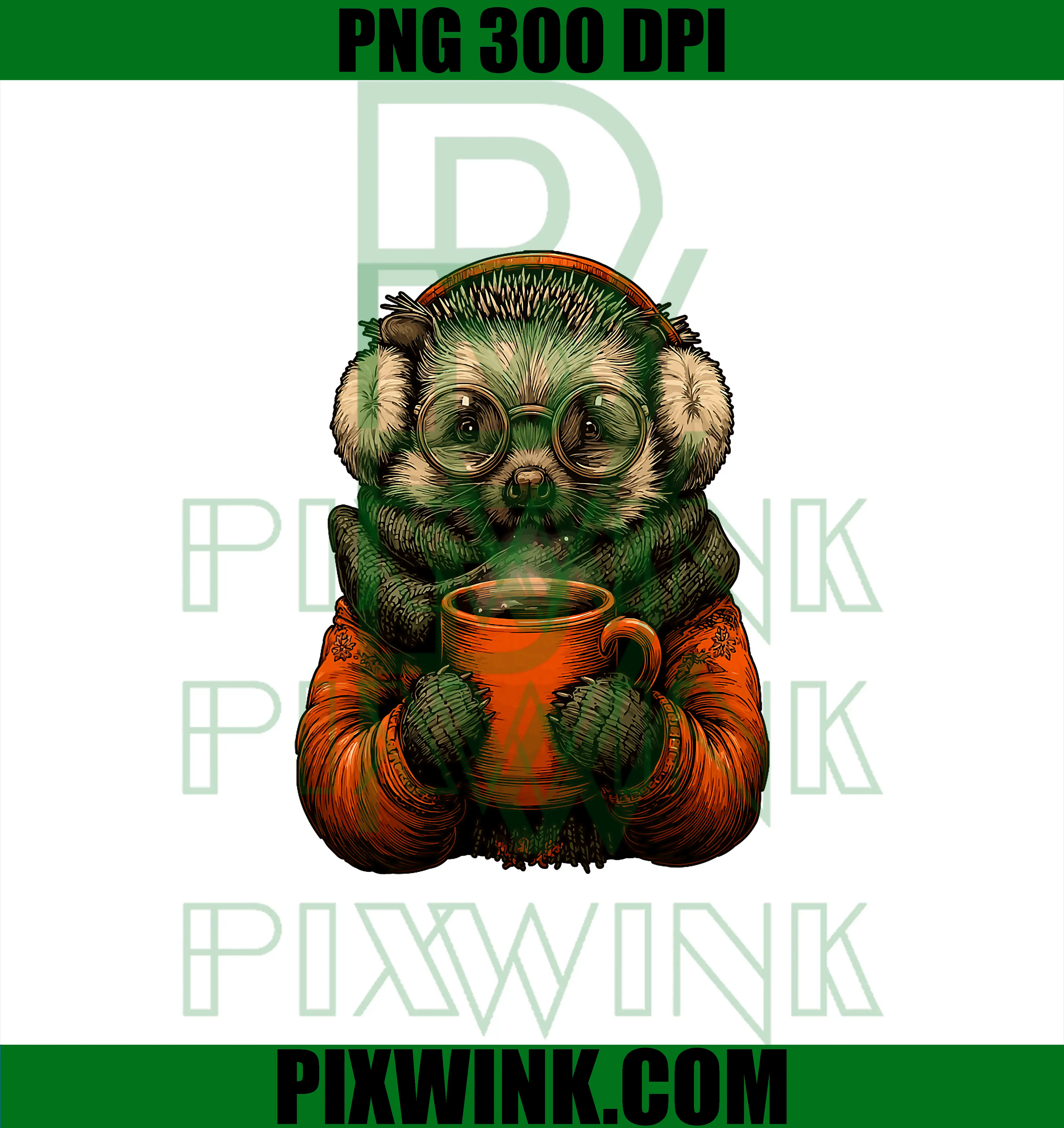 Cozy Hedgehog with Sunglasses PNG, Earmuffs Animal Funny Coffee PNG