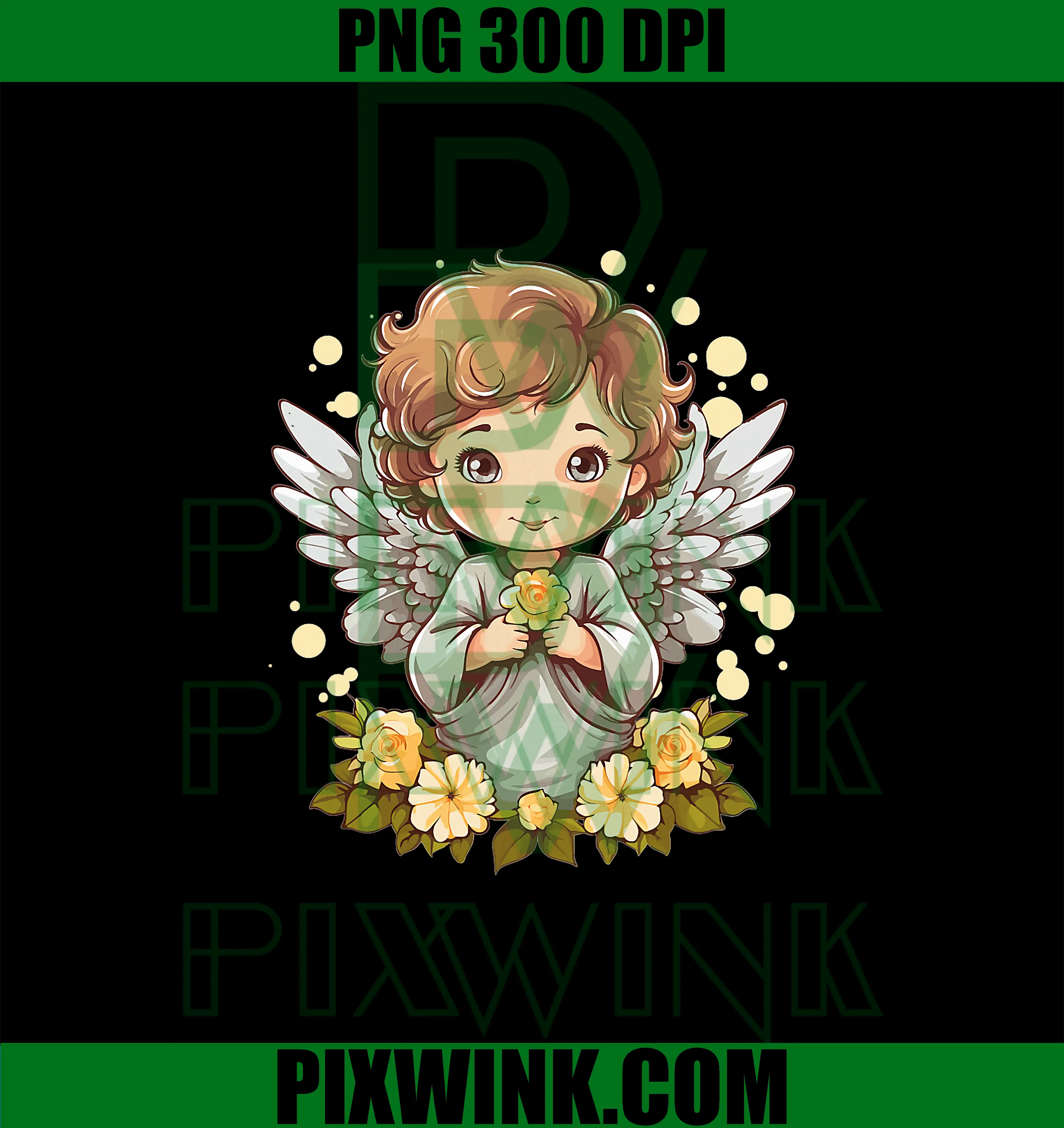 Cute Angel with Flowers PNG, I Kids Angel PNG