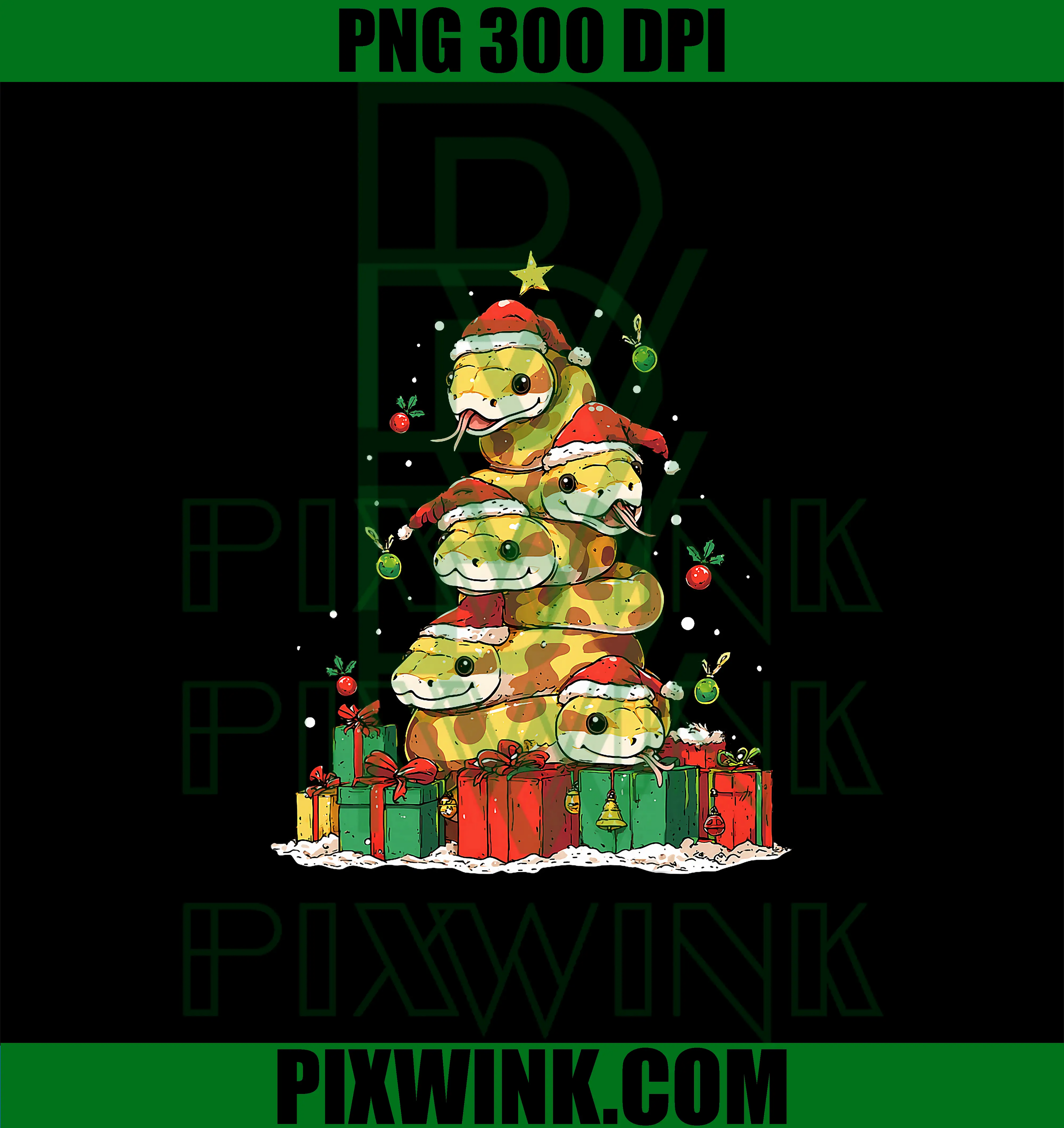 Cute Ball Python Snake PNG, Pile Christmas Tree PNG, Xmas Hat PNG