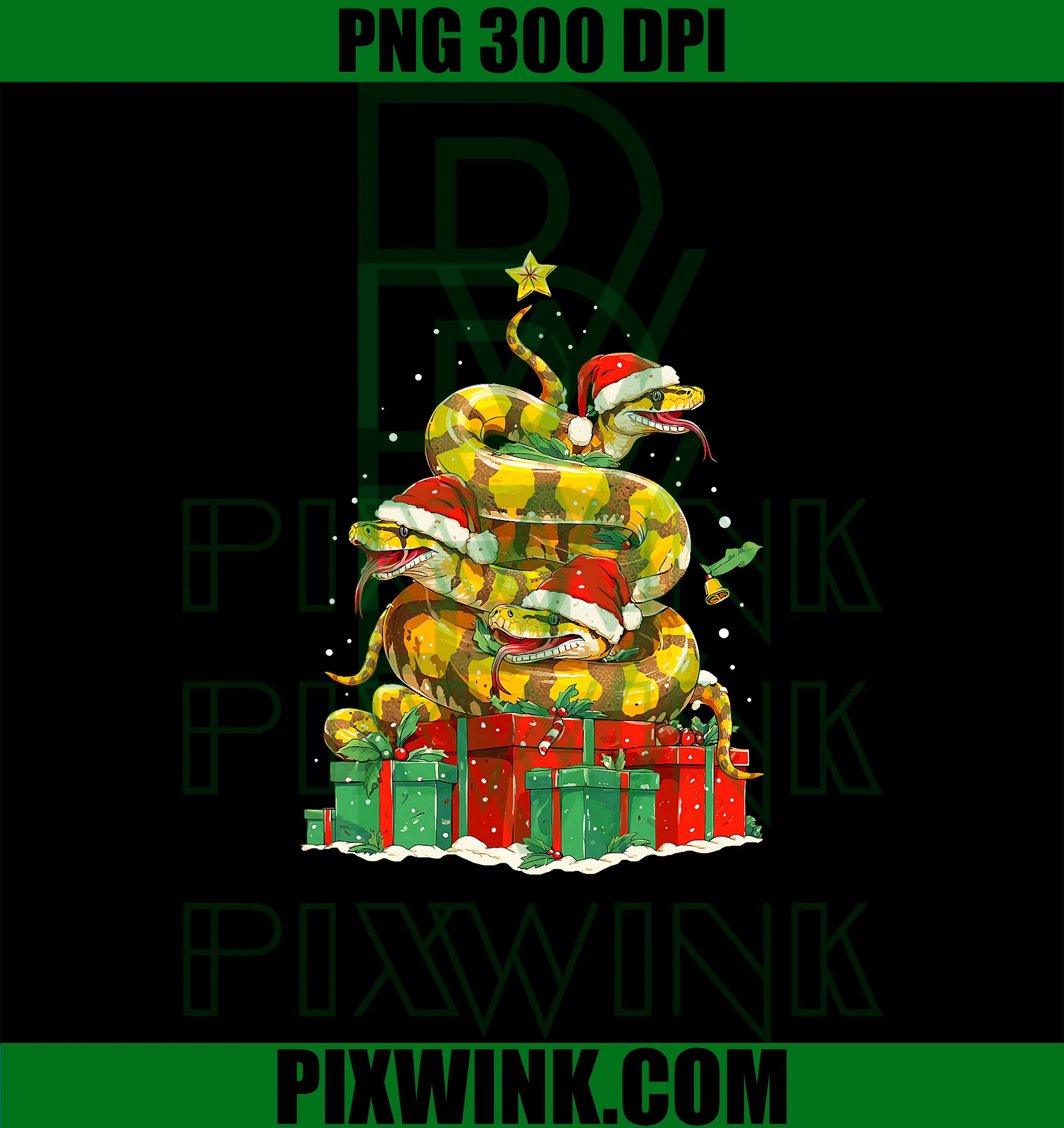 Ball Python Snake Wearing Santa Hat PNG, Christmas Snake Tree PNG