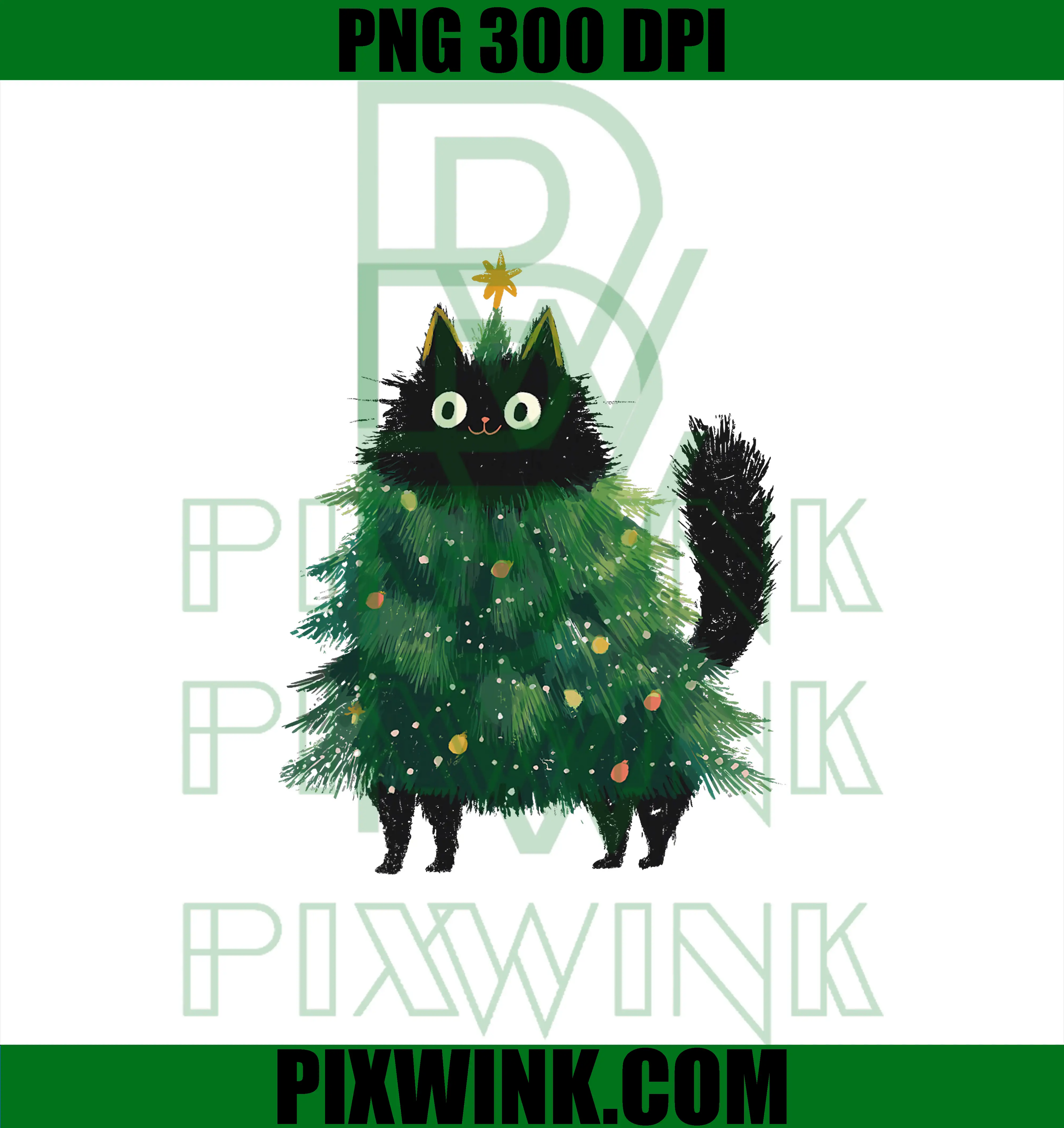 Cute Black Cat Christmas Tree PNG, Funny Kitten Lover Xmas PNG