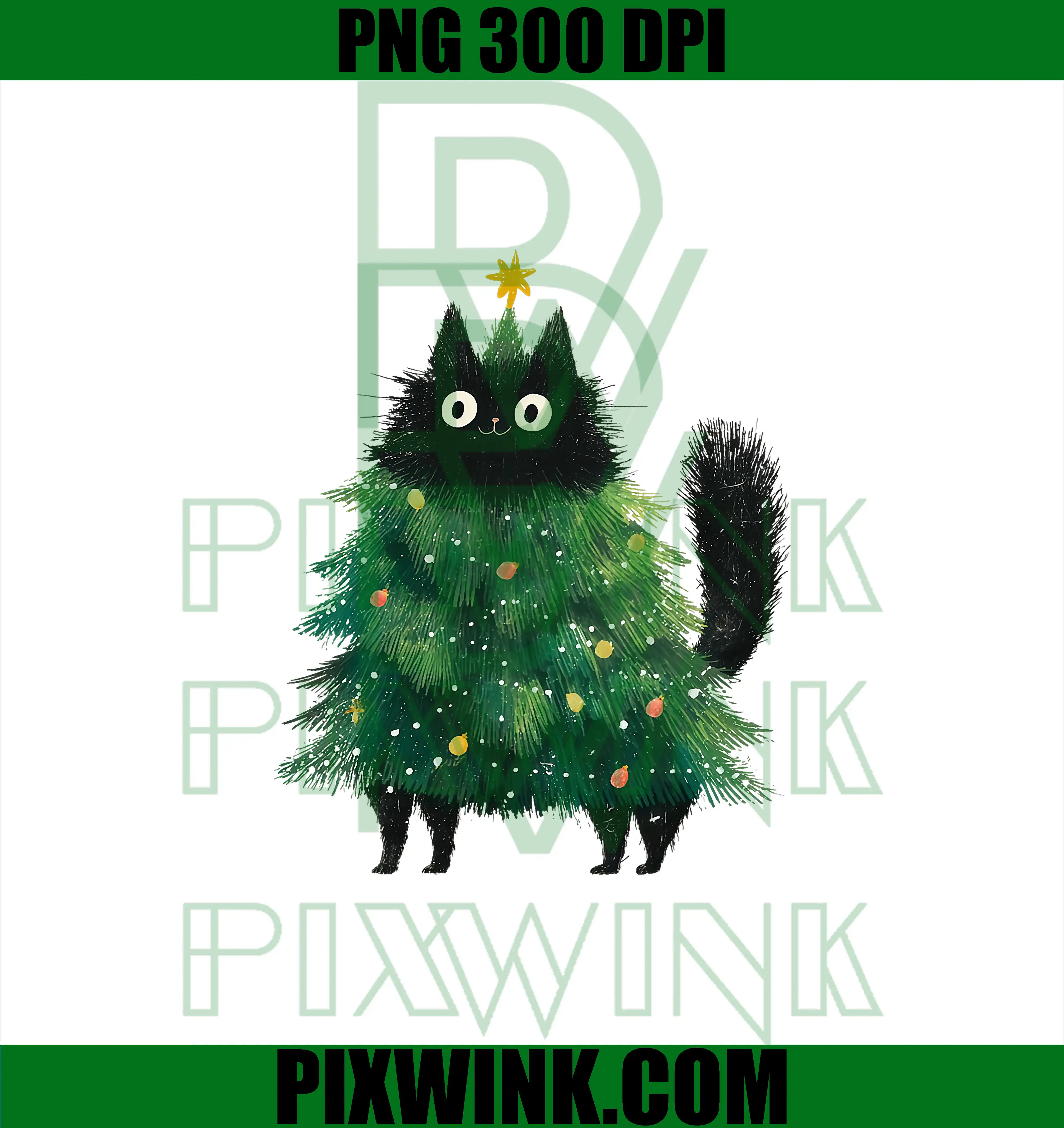 Cute Black Cat in Christmas Tree PNG, Cat Lover Holiday PNG