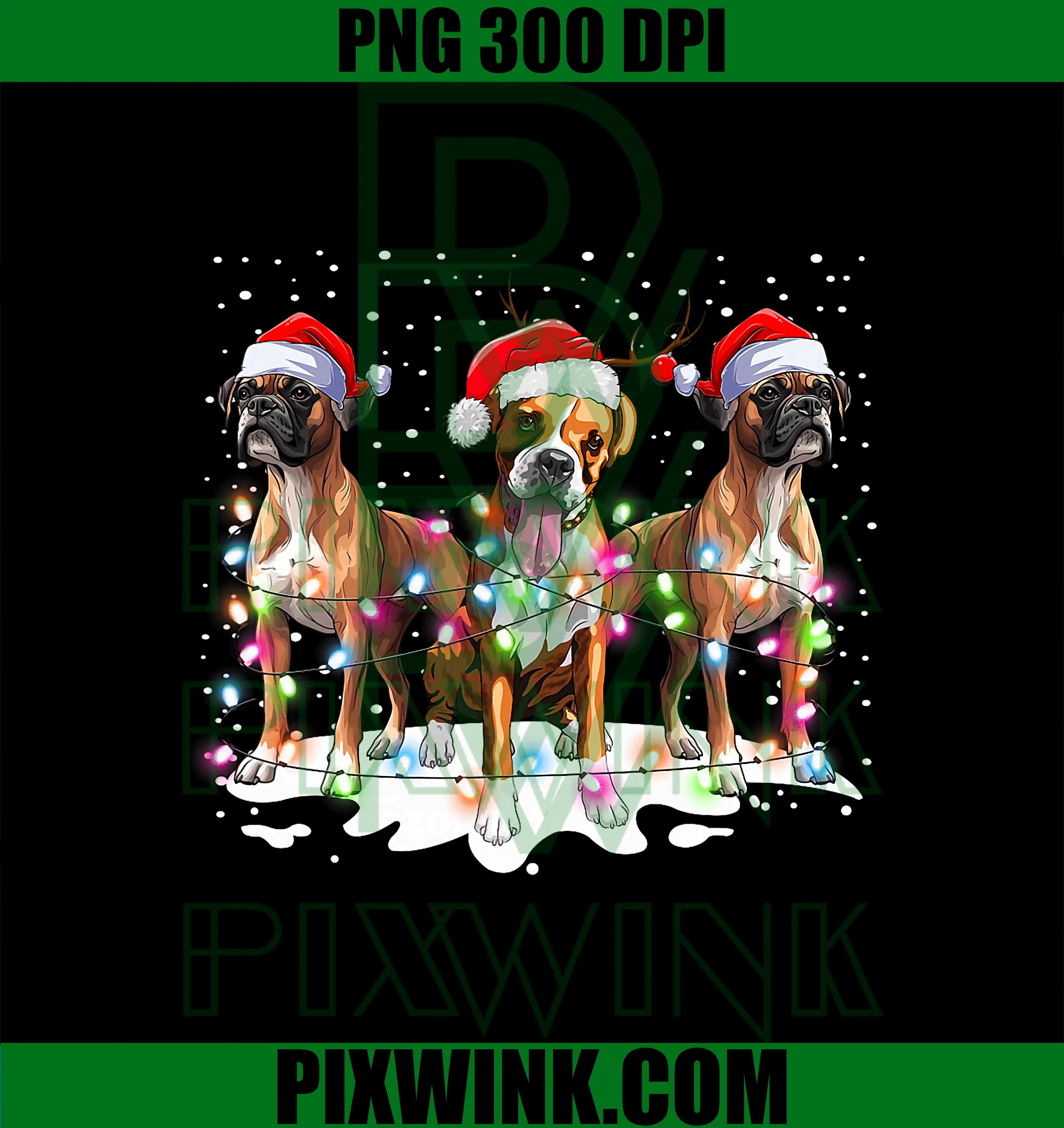 Cute Boxer Dog Santa Hat Christmas PNG, Light Xmas PNG