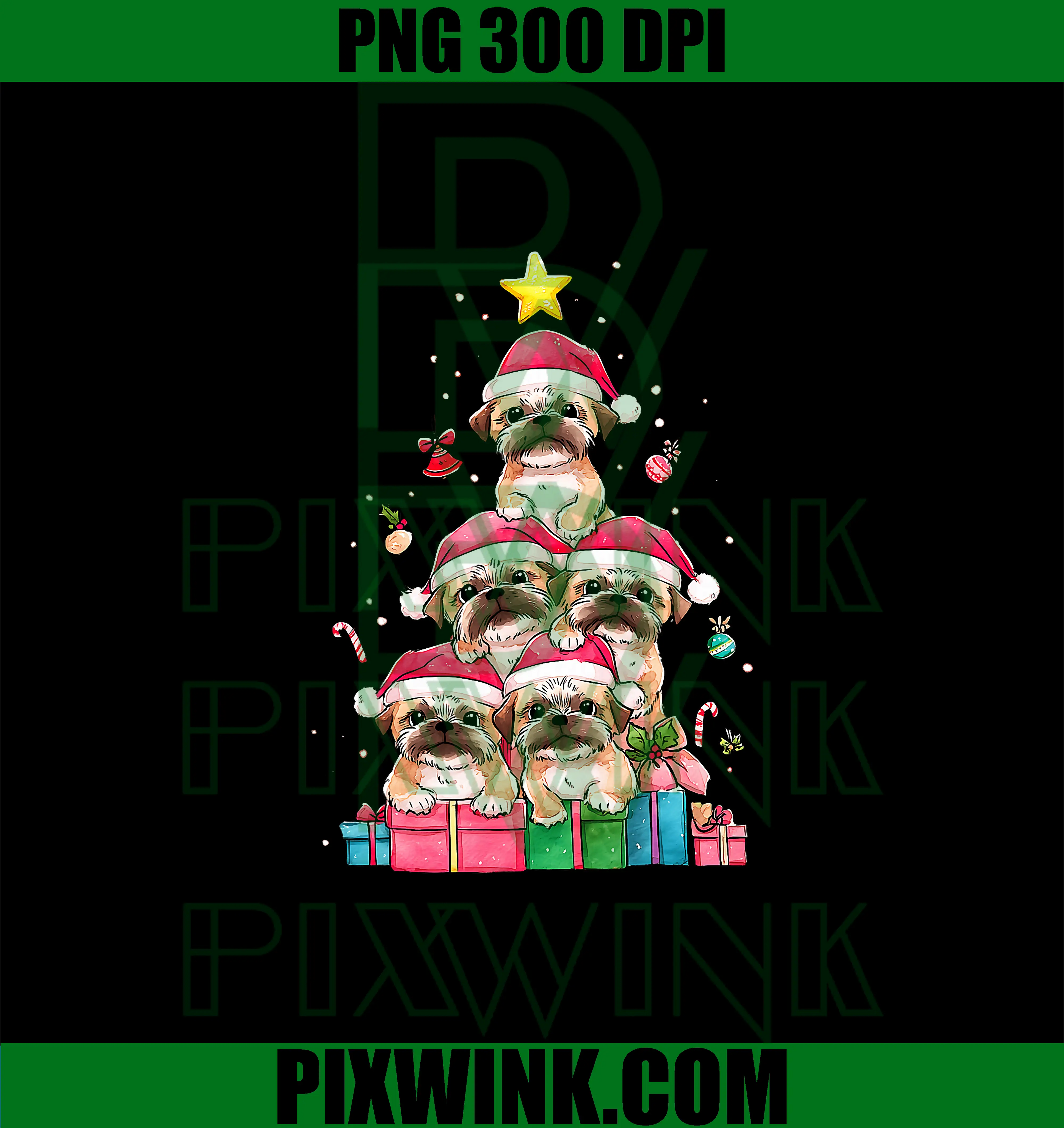 Cute Brussels Griffon Dog Pile Christmas PNG, Tree Xmas Hat PNG