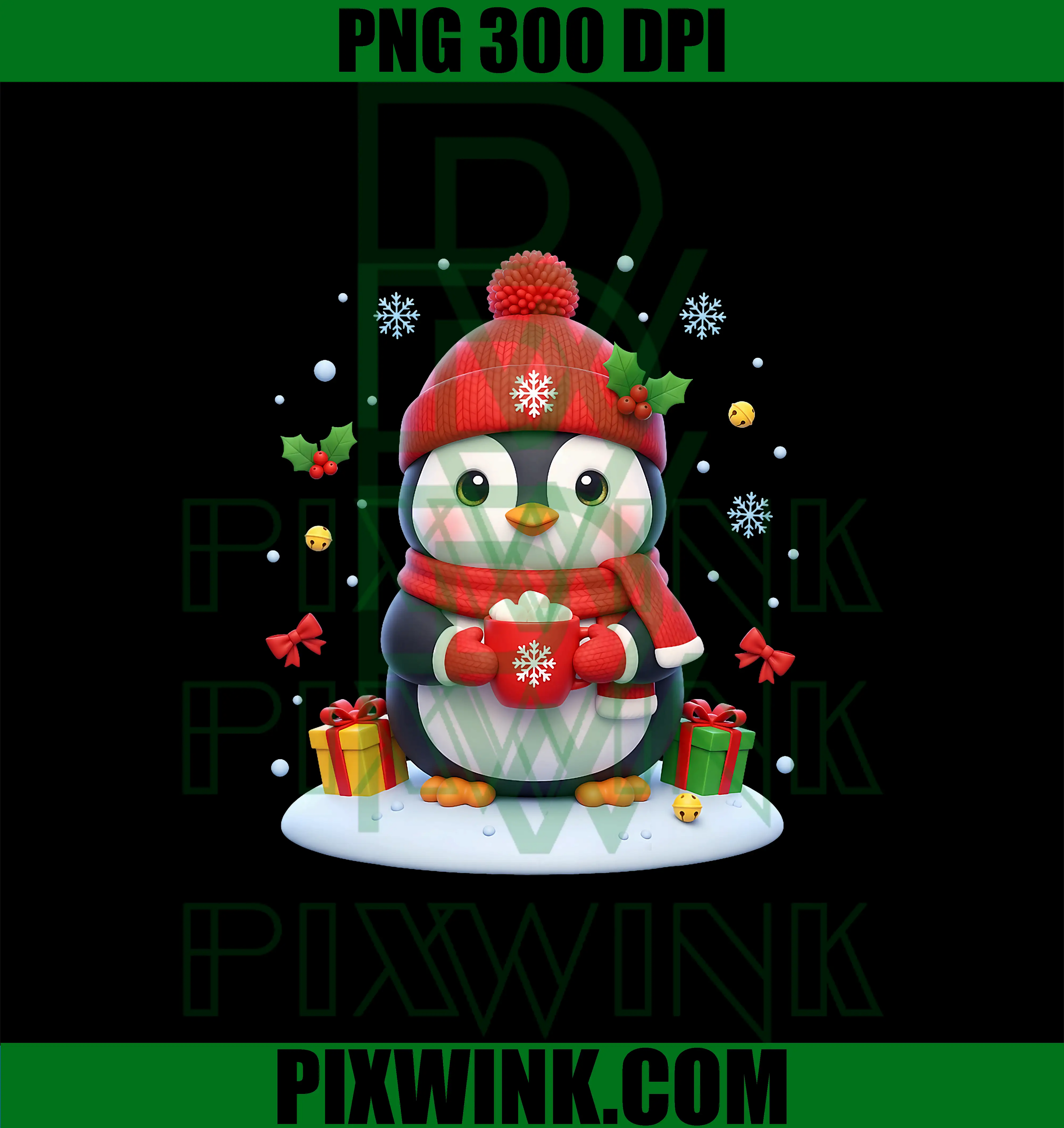 Christmas Penguin Drink Hot Cocoa PNG, Winter Holiday Xmas PNG