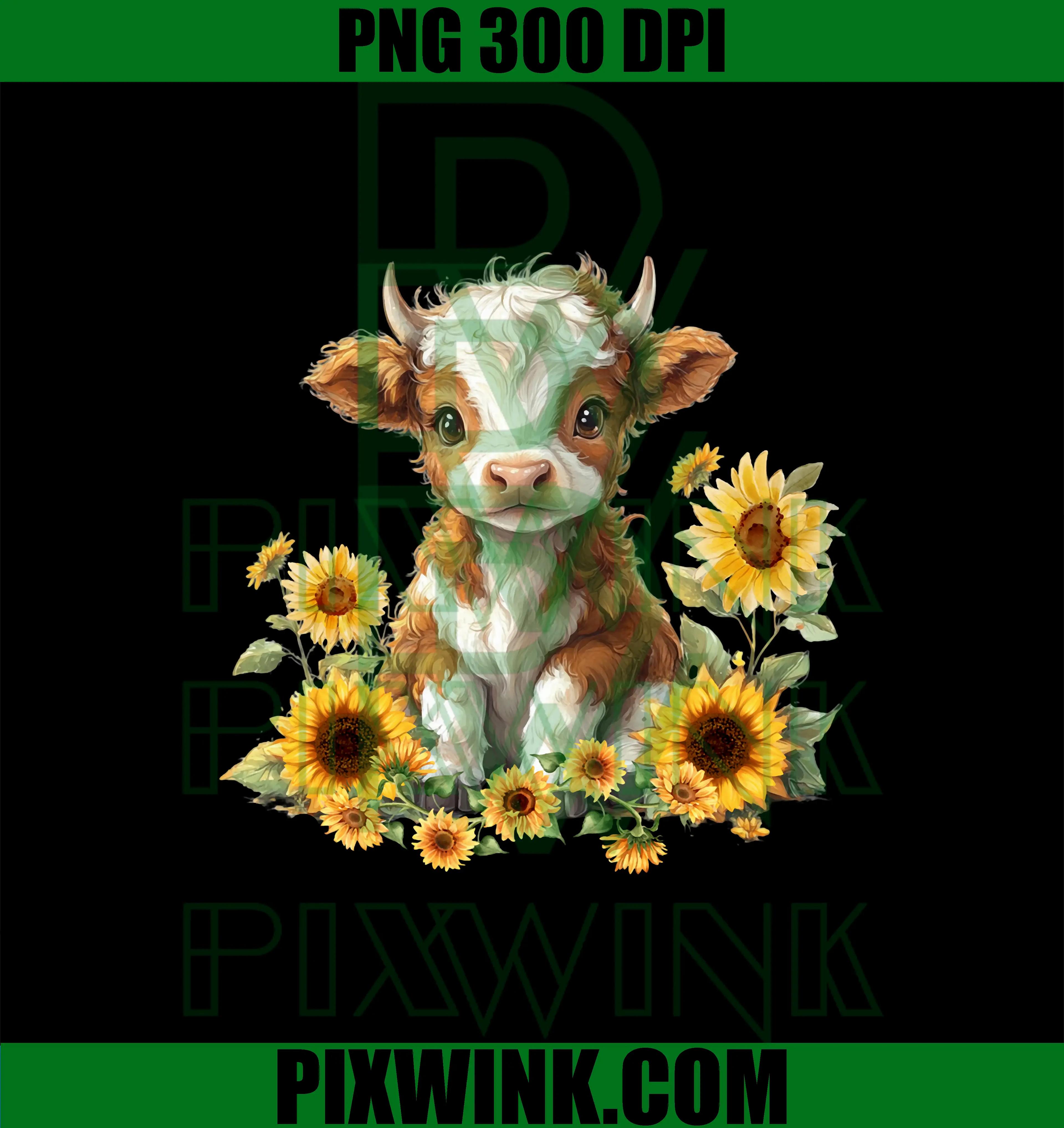 Cute Highland cow with sunflowers PNG, Country Heifer Farm Farmer PNG
