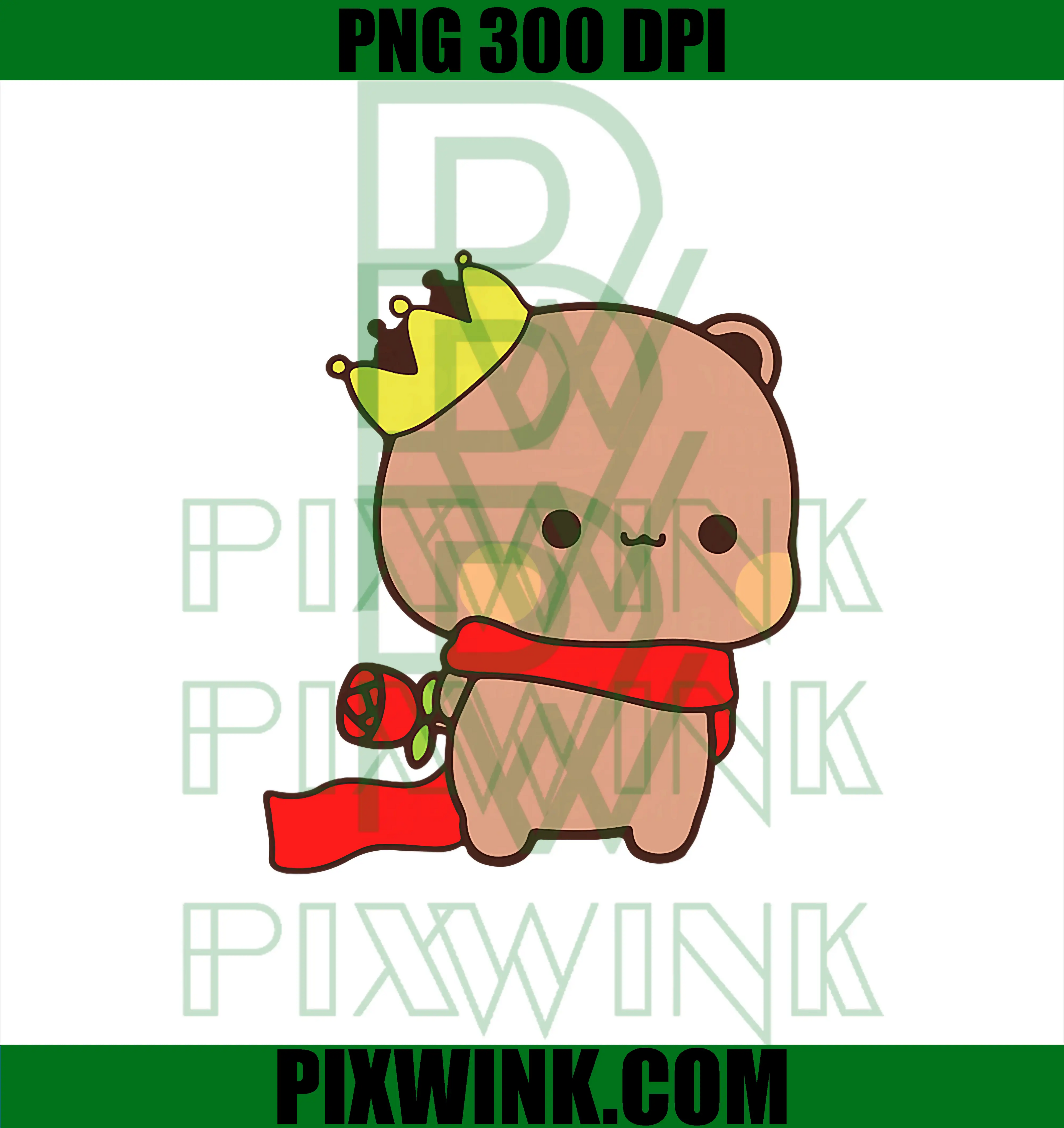 Cute Kawaii Bear with Crown and Flower PNG, Teddy Anime Design PNG
