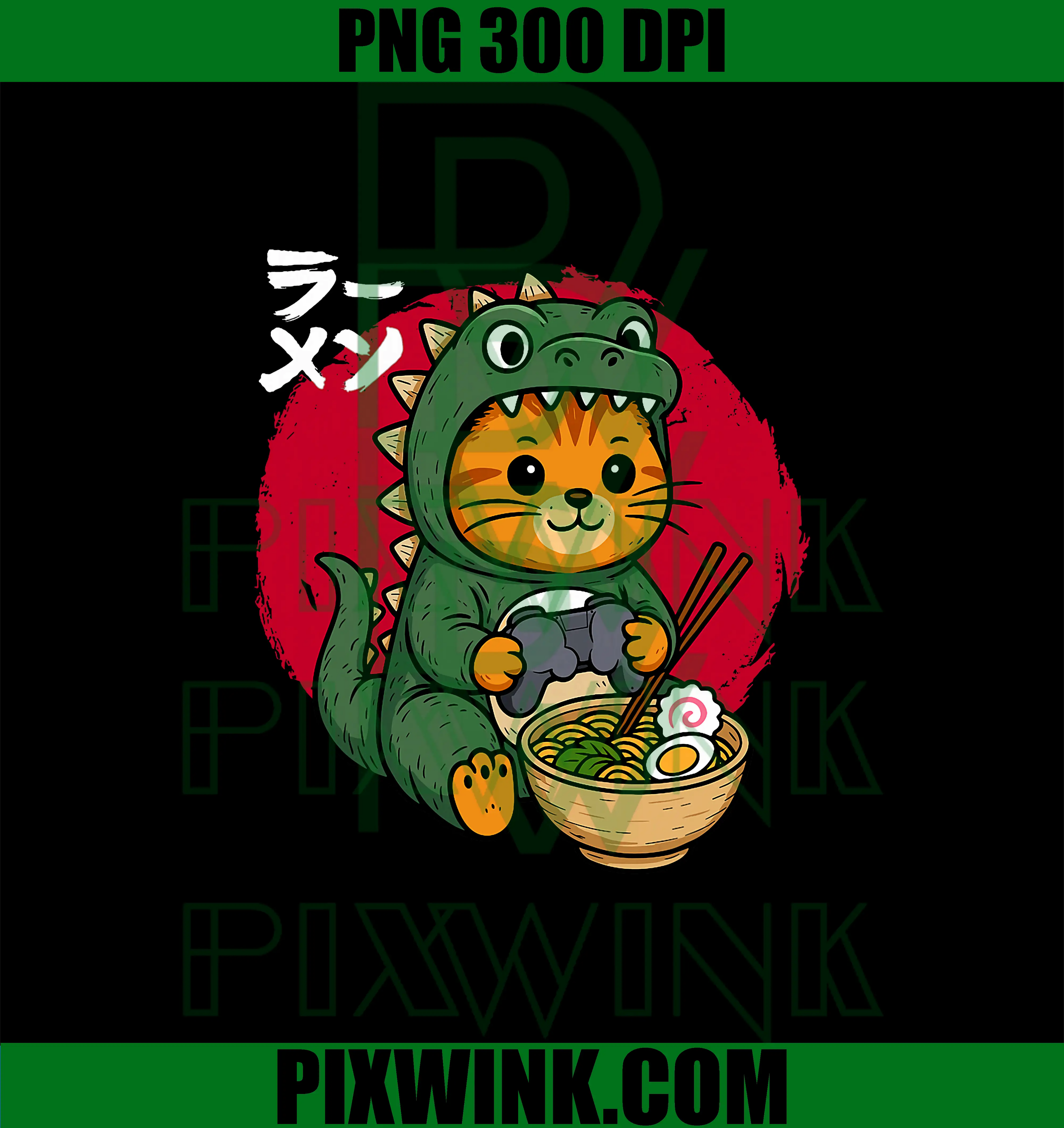Cute Kawaii Gamer Cat PNG, Funny Ramen Japanese PNG, Kaiju Cat Gaming PNG