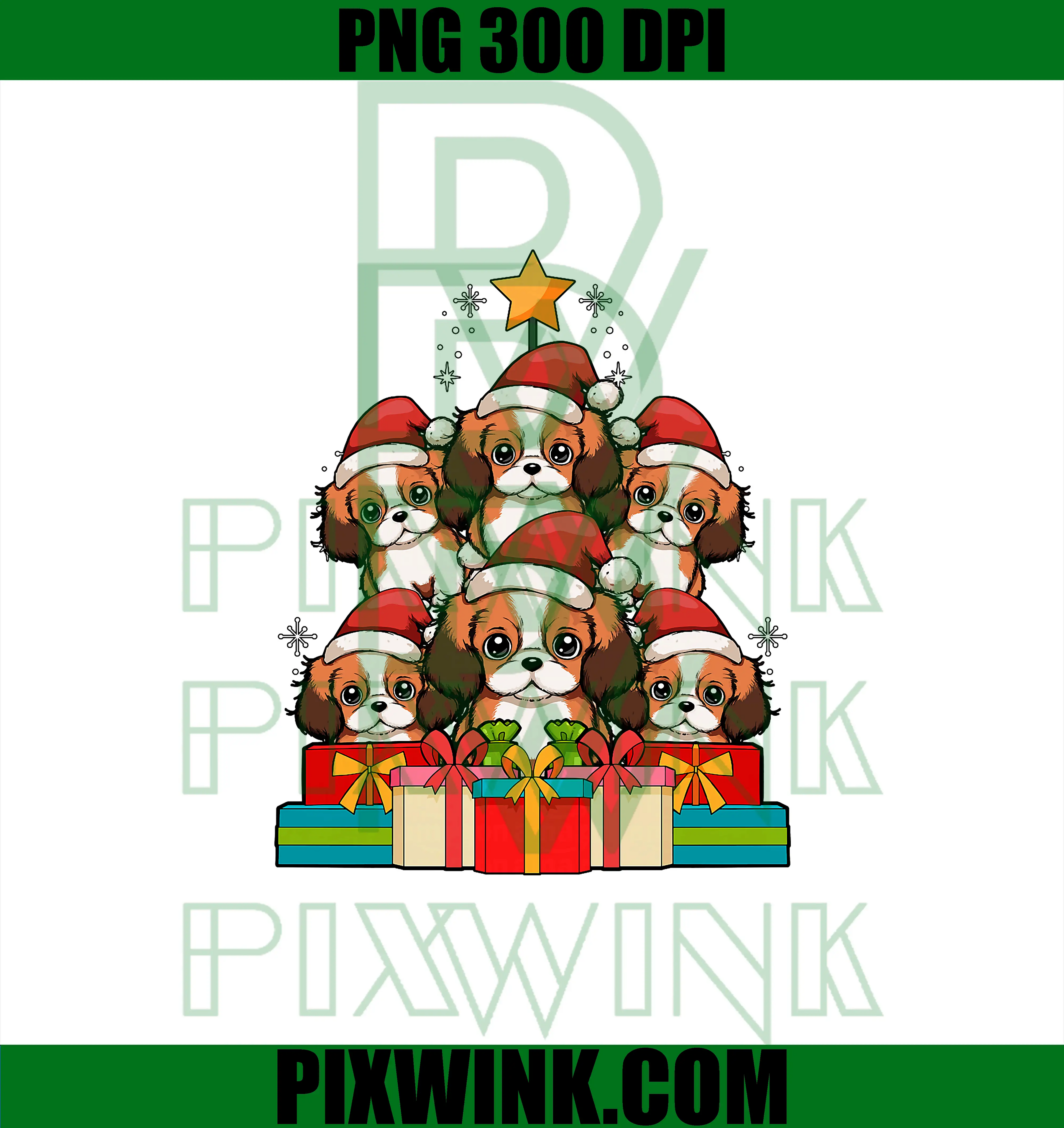 Cavalier Pile Dog Christmas PNG, Tree Xmas PNG
