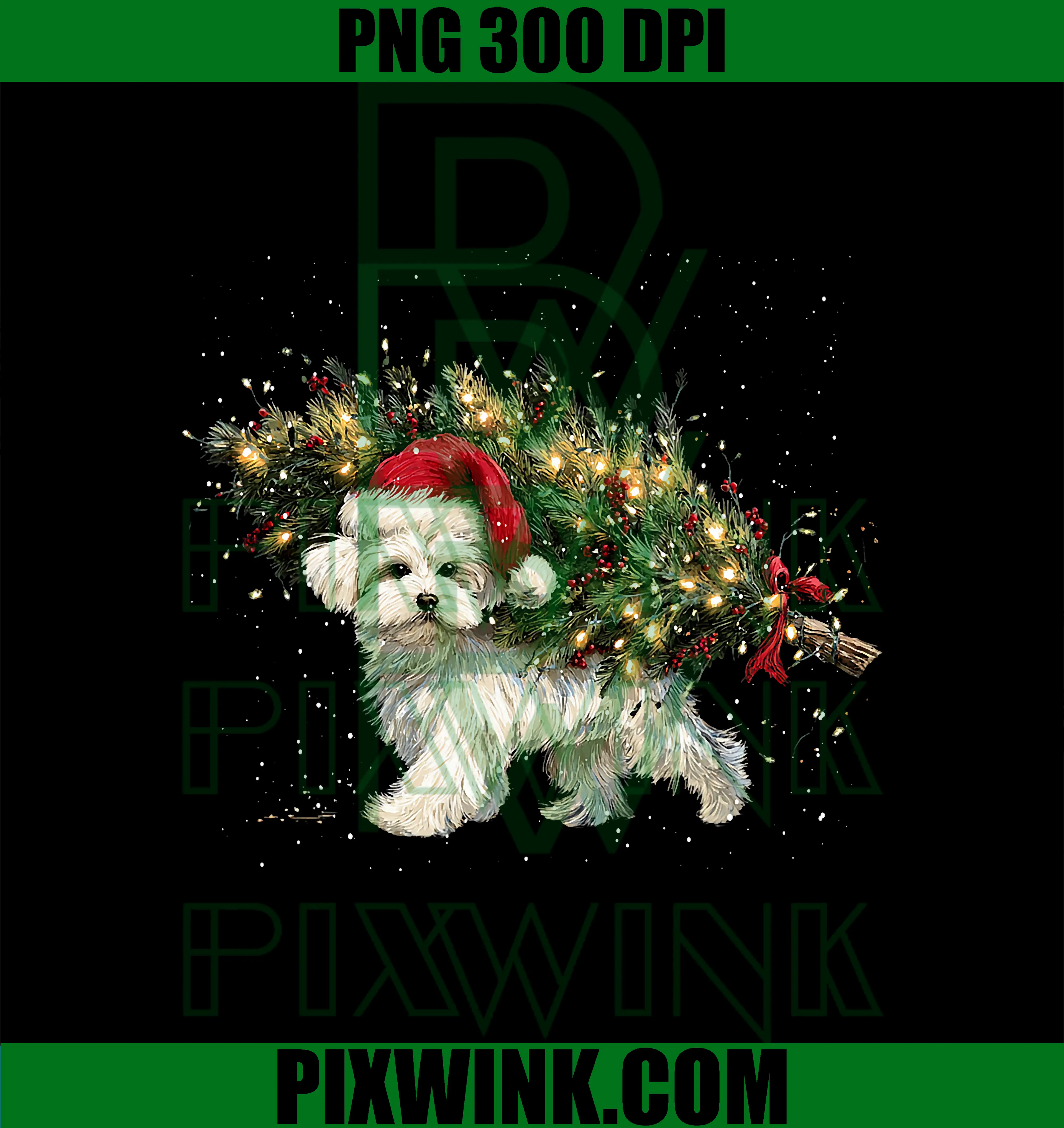 Cute Maltese Dog In a Christmas Tree PNG, Xmas Dog PNG 