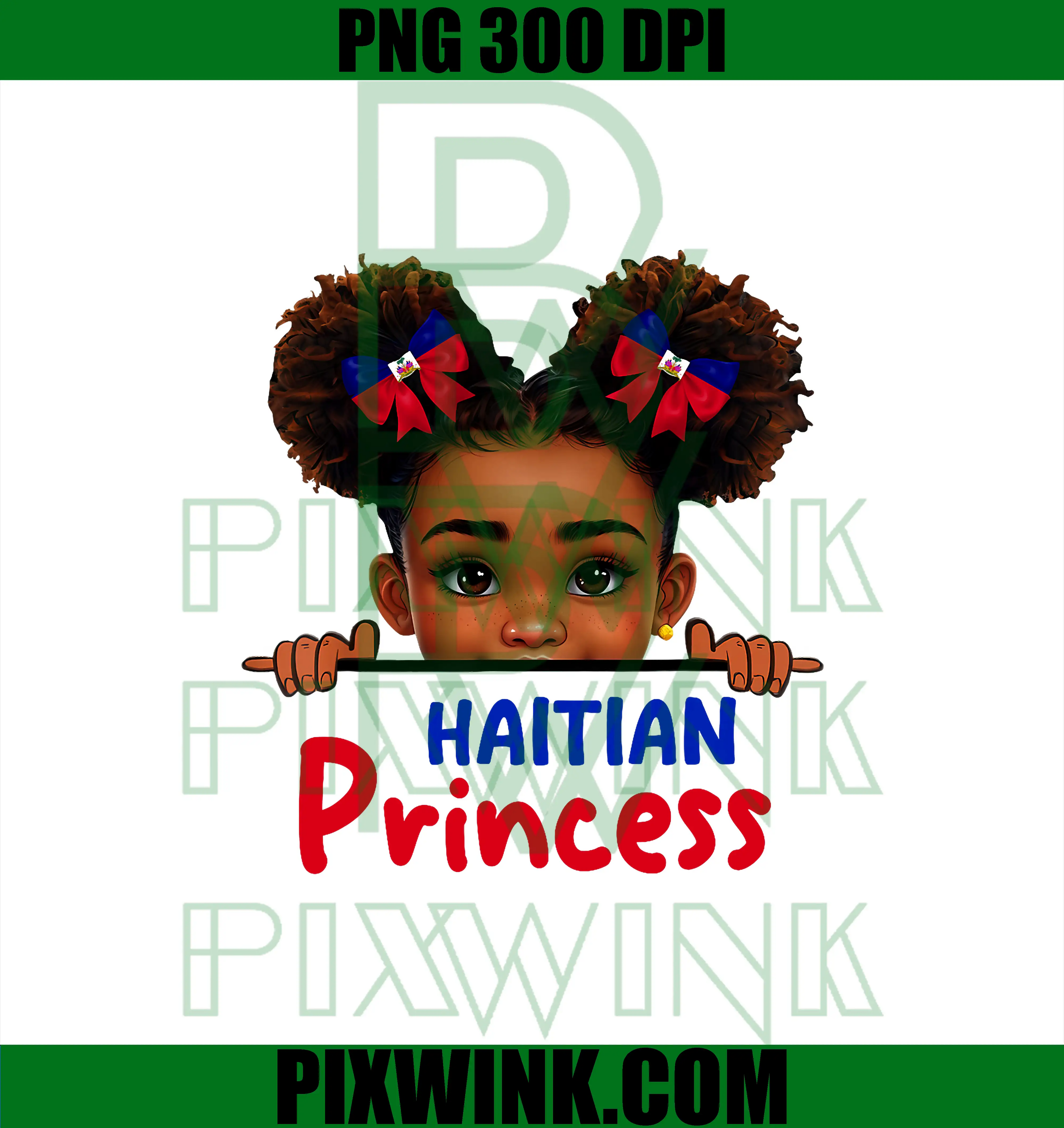 Cute Melanin Haitian Princess PNG, Haiti Flag PNG