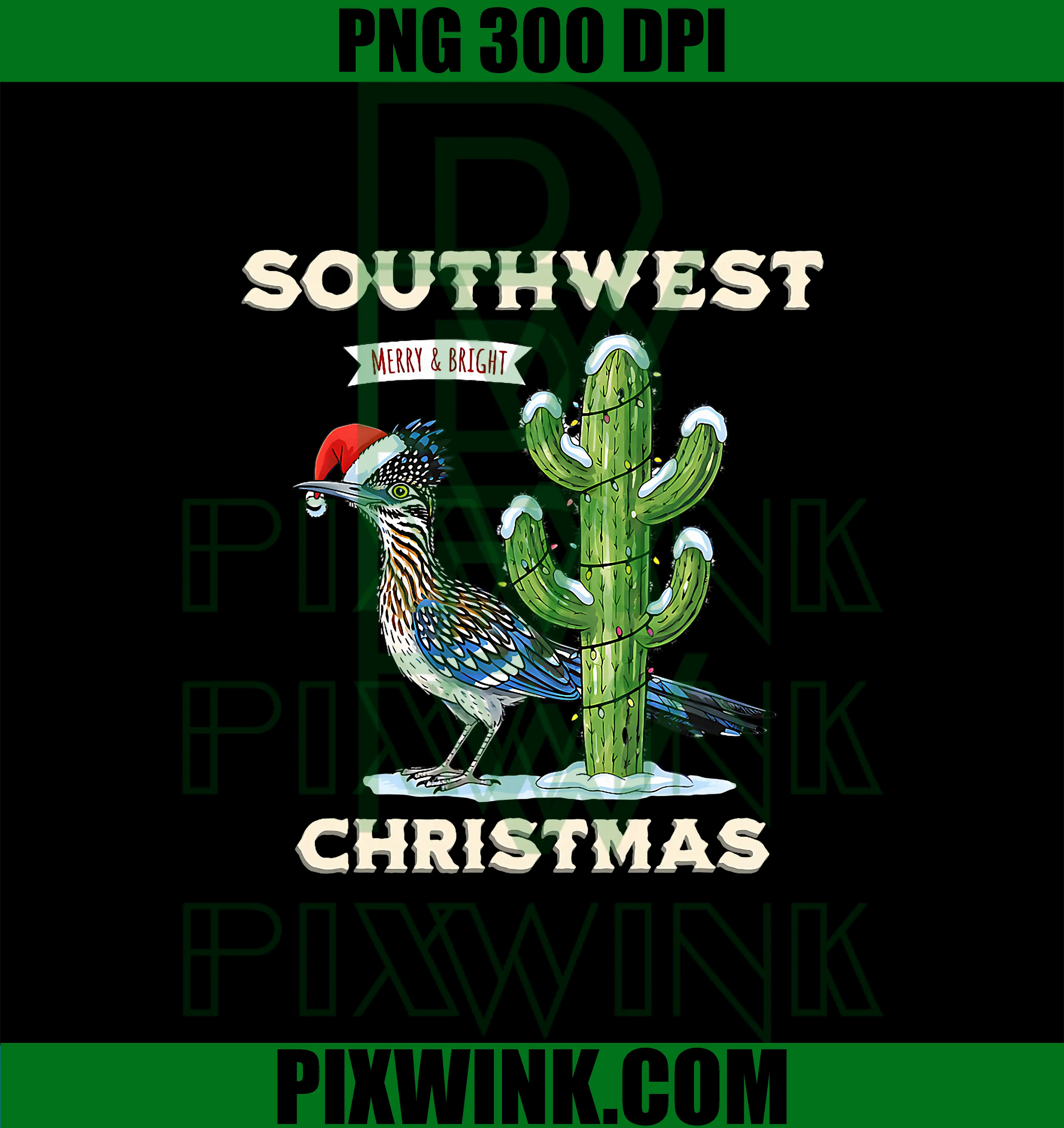 Cute Roadrunner Santa Hat PNG, Southwest Christmas Desert Cactus PNG