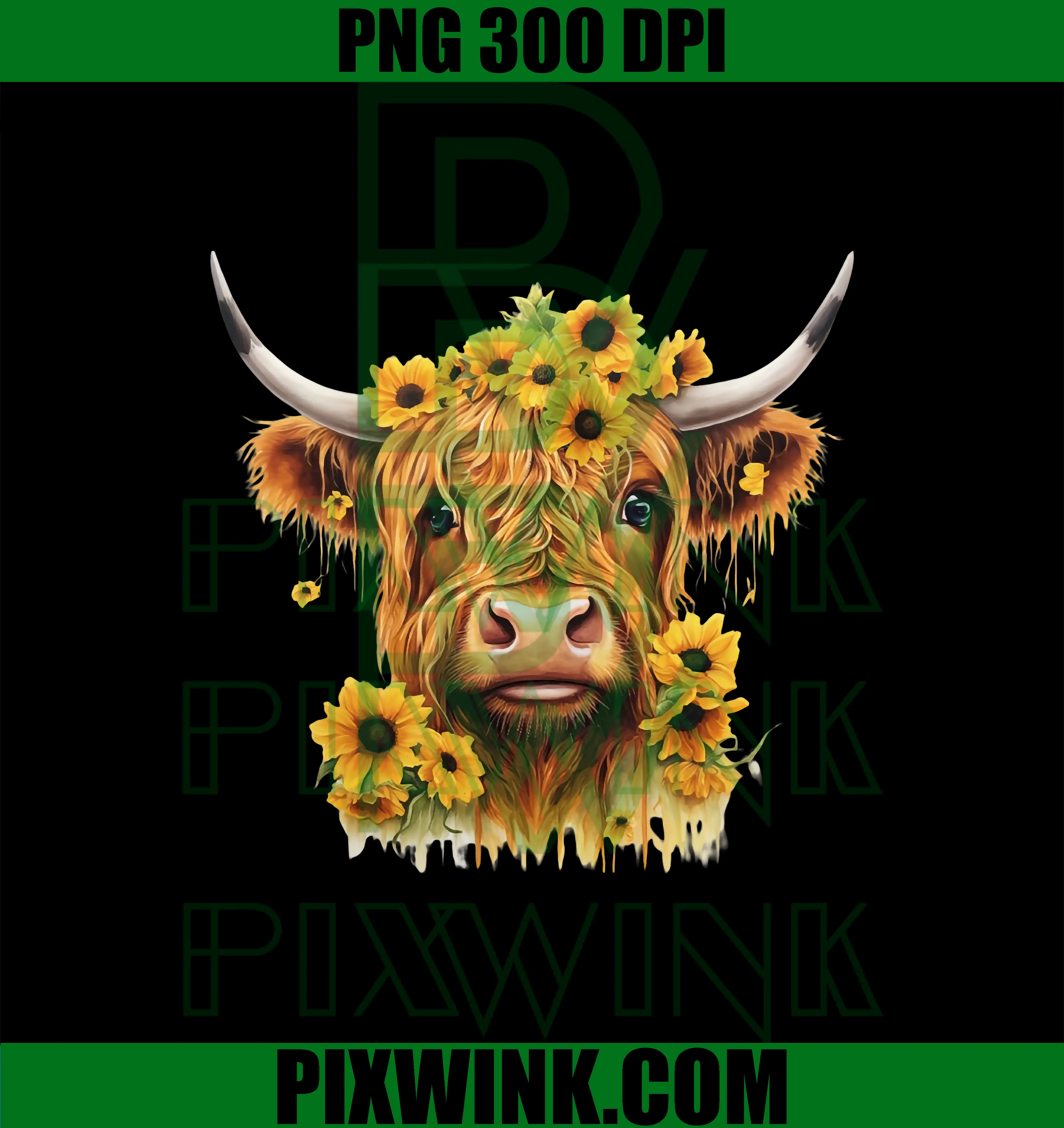 Cute Sunflower Design with Scottish PNG, Highland Cow PNG