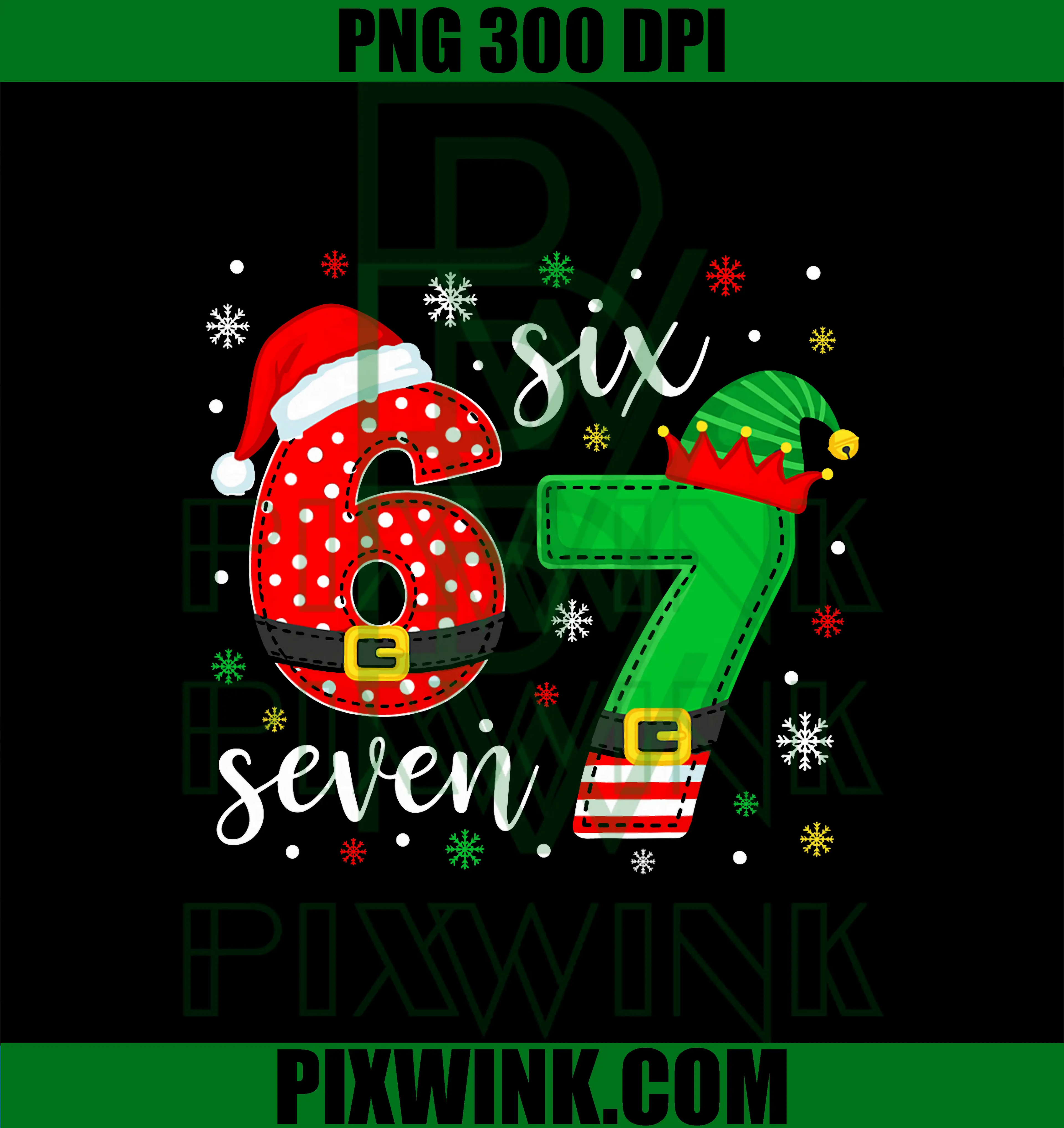 Cute Xmas 67 Six Seven PNG, Santa And Elf Funny Design PNG